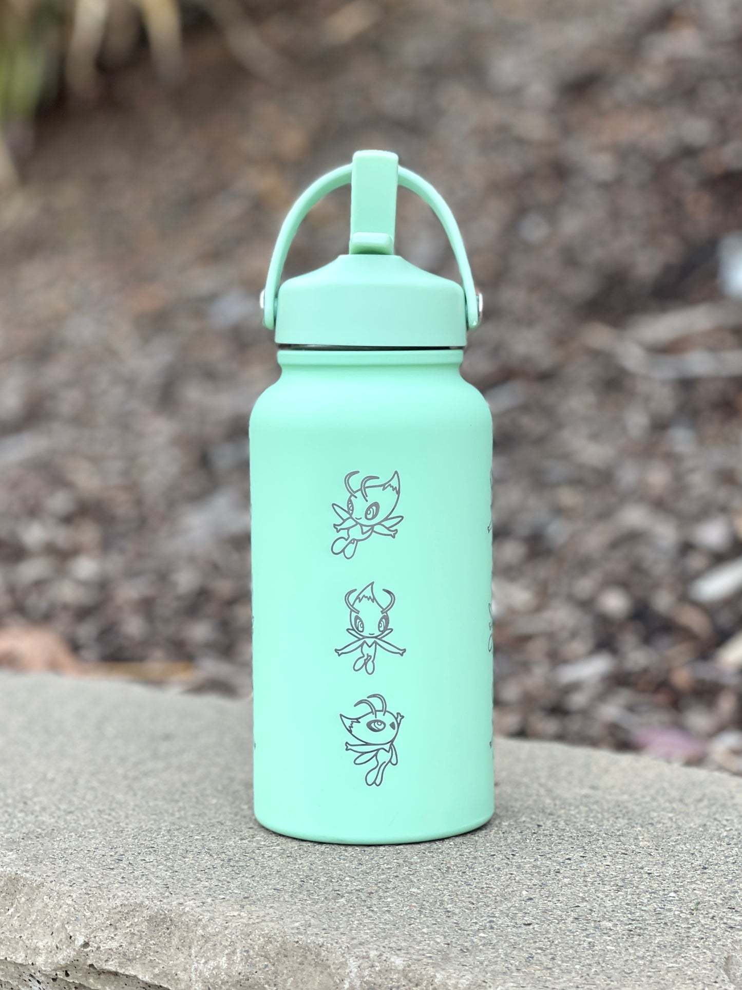 Celebi Water Bottle Engraved Coffee Tumbler with Time Traveling Celebi Johto 4Ever Movie Waterbottle Thermos Anime Fan Birthday Gift