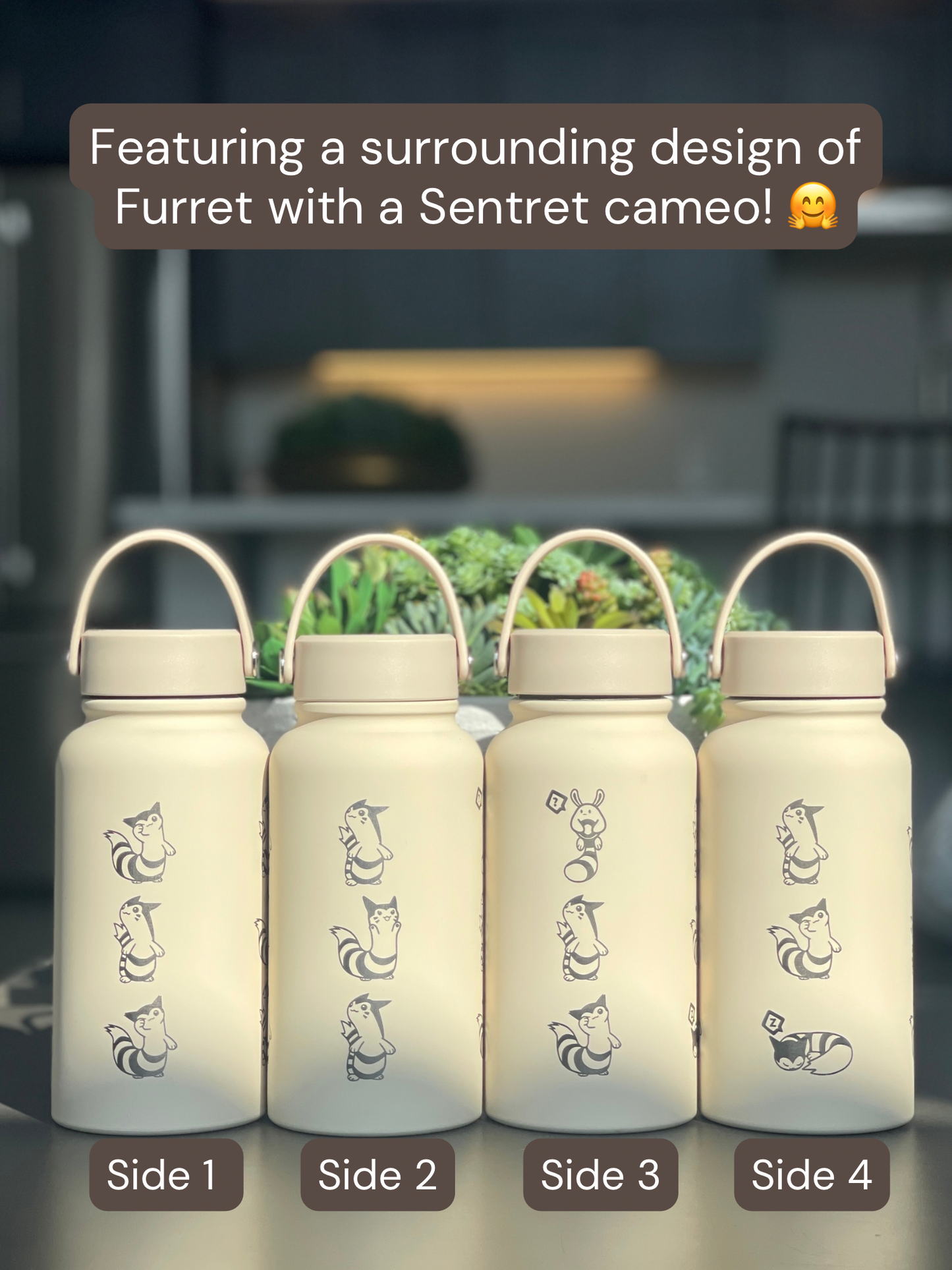 Furret Sentret Water Bottle Engraved Straw Waterbottle with Sleeping Furret, Cute Coffee Tumbler Thermos Flask, Gamer Anniversary Gift
