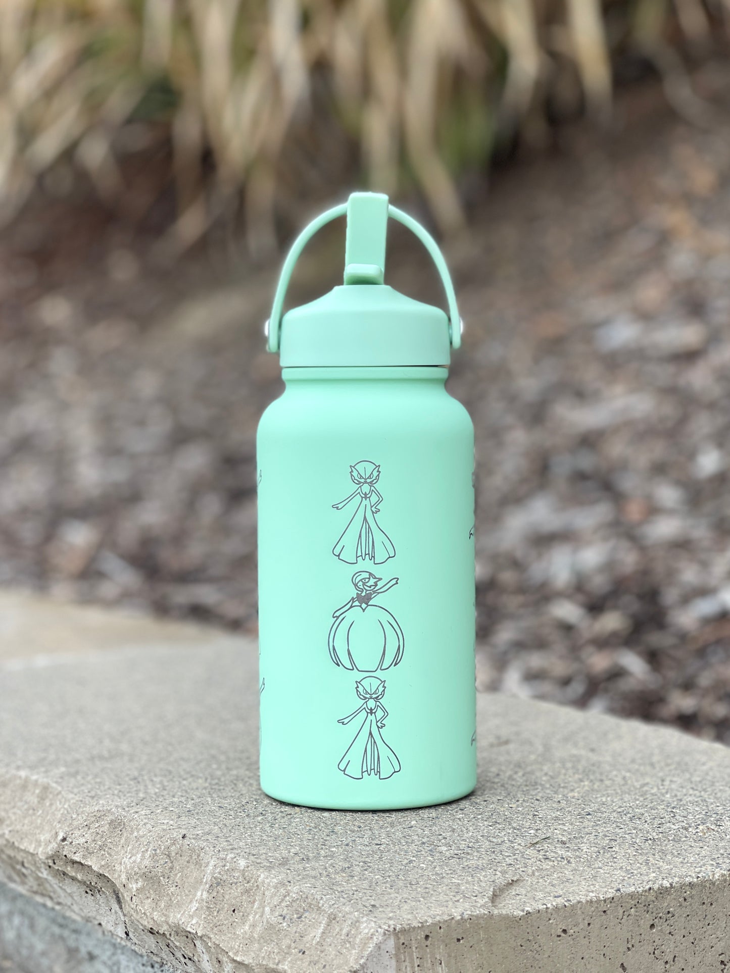 Gardevoir Water Bottle Engraved Coffee Tumbler with Mega Gardevoir Moonblast Waterbottle, Psychic Fairy Thermos Anime Fan Birthday Gift
