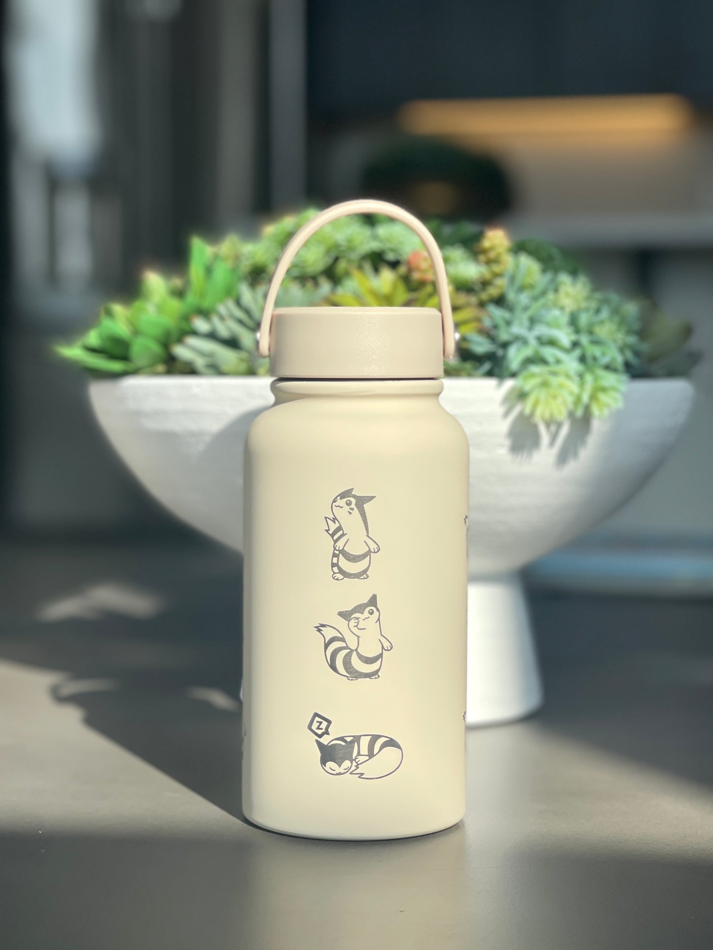 Furret Sentret Water Bottle Engraved Straw Waterbottle with Sleeping Furret, Cute Coffee Tumbler Thermos Flask, Gamer Anniversary Gift
