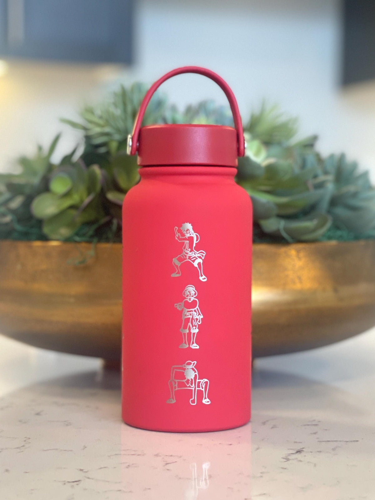 Luffy One Piece Water Bottle Engraved Coffee Tumbler, Gomu Gomu no Mi Devil