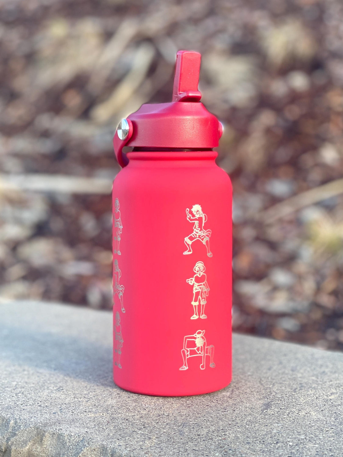 Luffy One Piece Water Bottle Engraved Coffee Tumbler, Gomu Gomu no Mi Devil