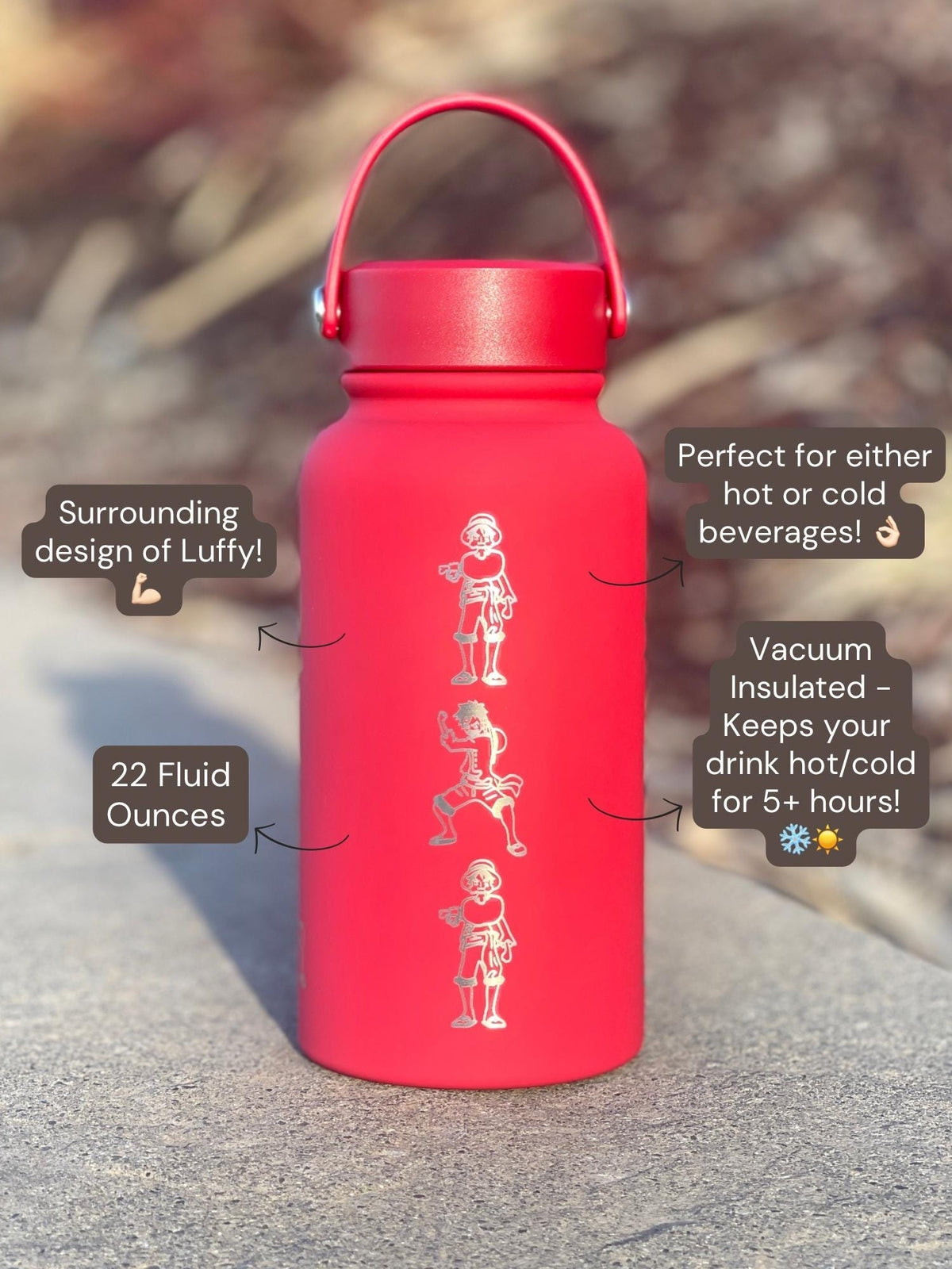 Luffy One Piece Water Bottle Engraved Coffee Tumbler, Gomu Gomu no Mi Devil