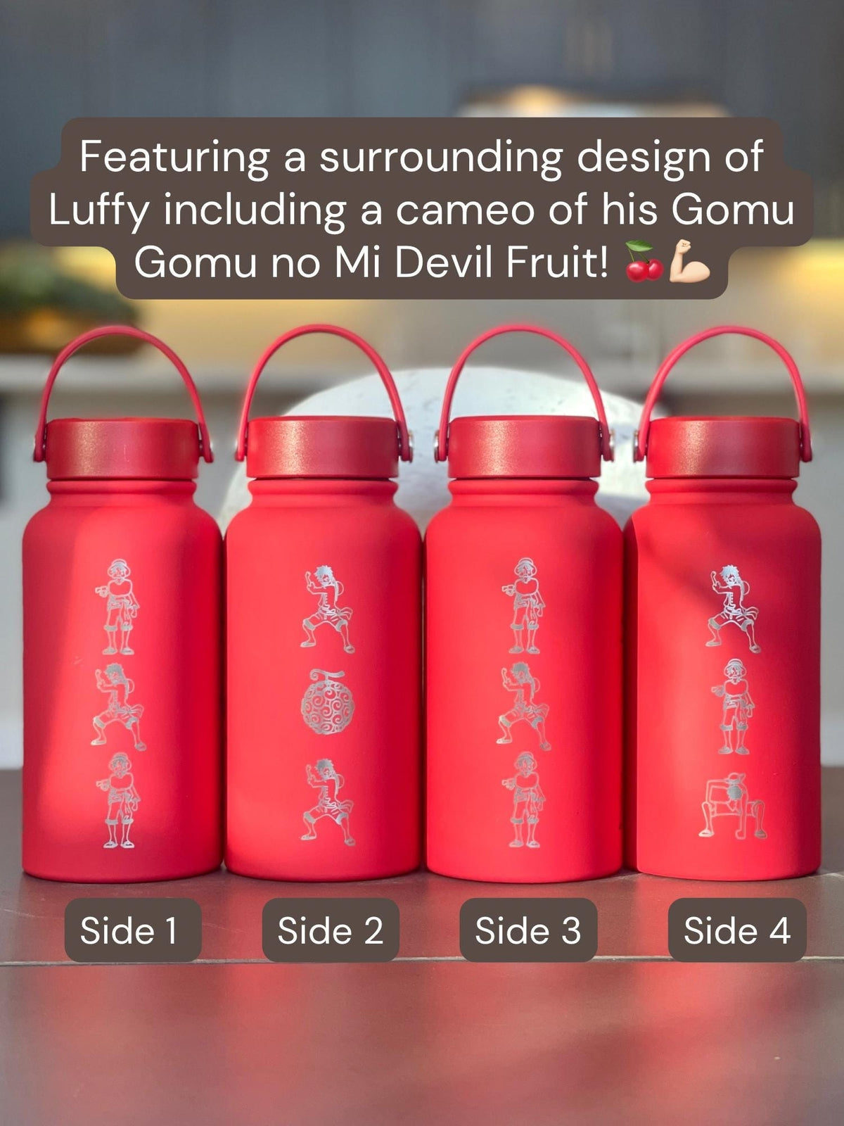 Luffy One Piece Water Bottle Engraved Coffee Tumbler, Gomu Gomu no Mi Devil