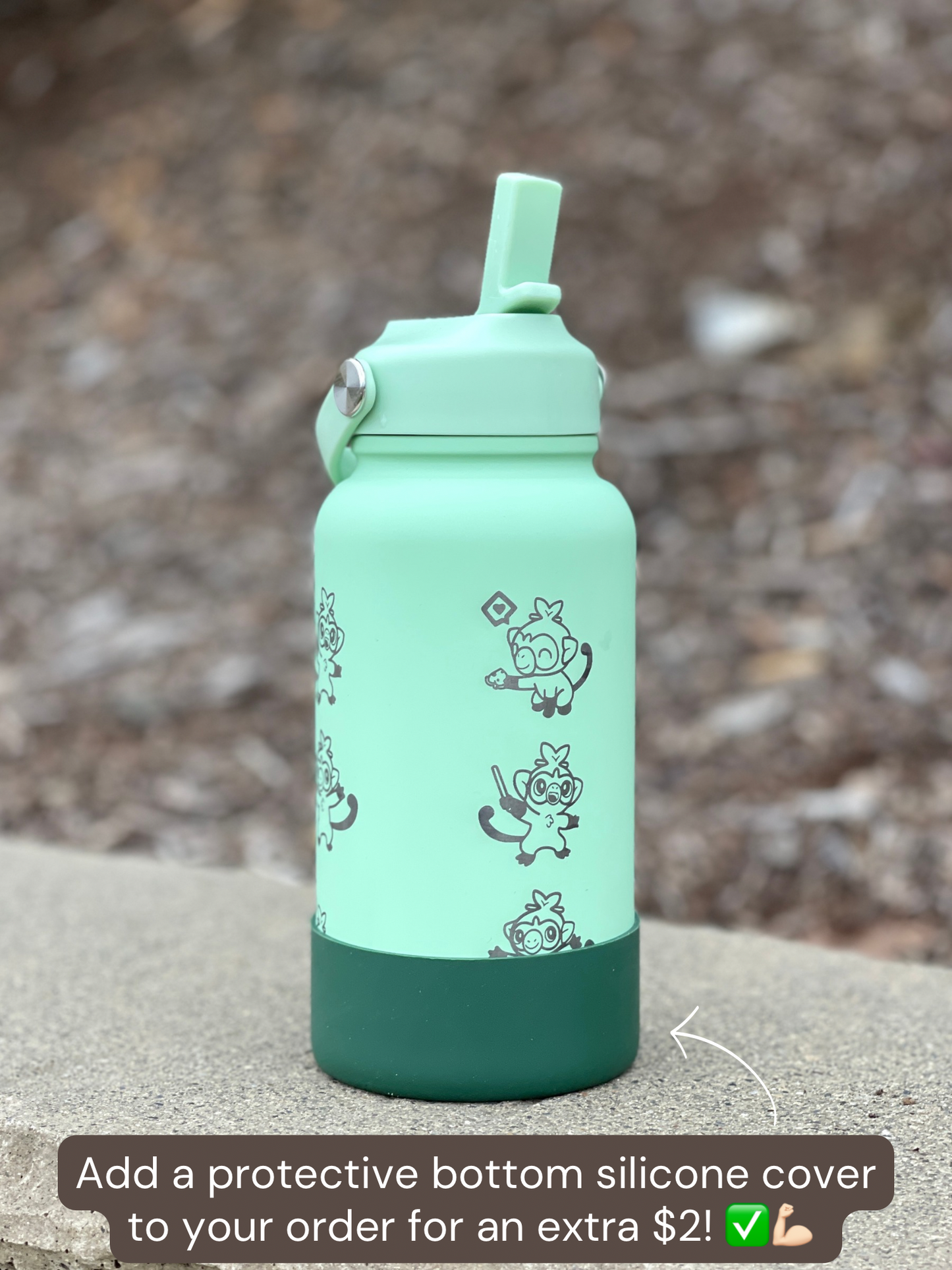 Grookey Water Bottle Engraved Coffee Tumbler with Sleeping & Angry Grookey, Grass Starter Thermos Anime Fan Birthday Gift