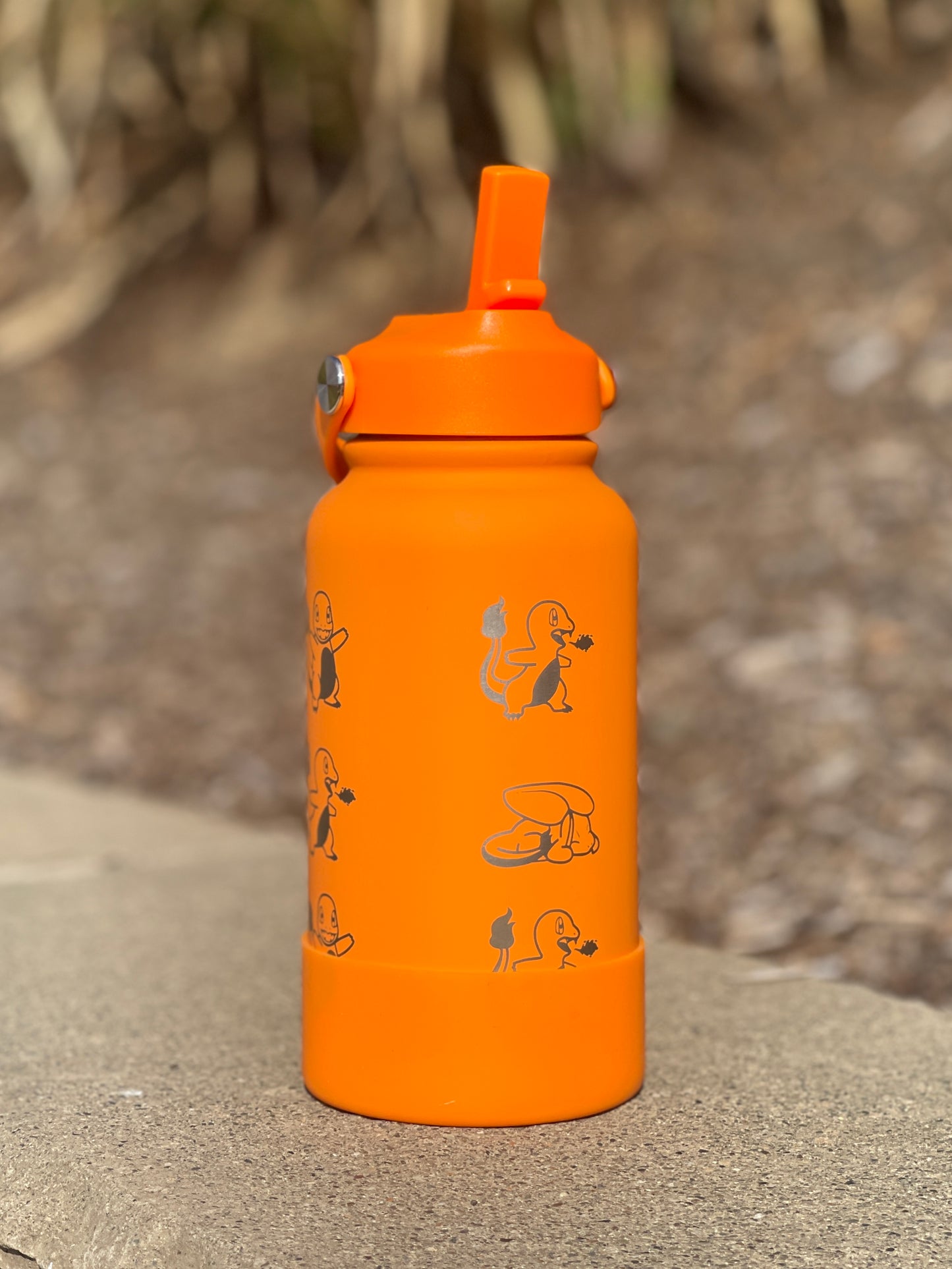 Charmander Water Bottle Engraved Coffee Tea Tumbler with Sleeping Charmander Leaf, Fire Kanto Starter Waterbottle, Gamer Birthday Gift