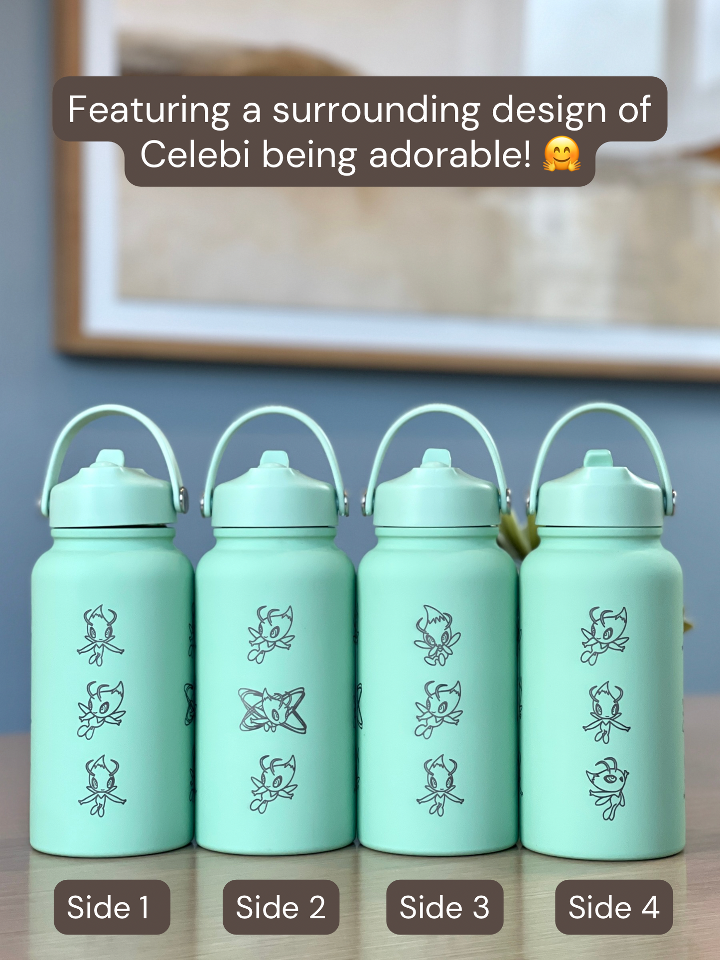 Celebi Water Bottle Engraved Coffee Tumbler with Time Traveling Celebi Johto 4Ever Movie Waterbottle Thermos Anime Fan Birthday Gift