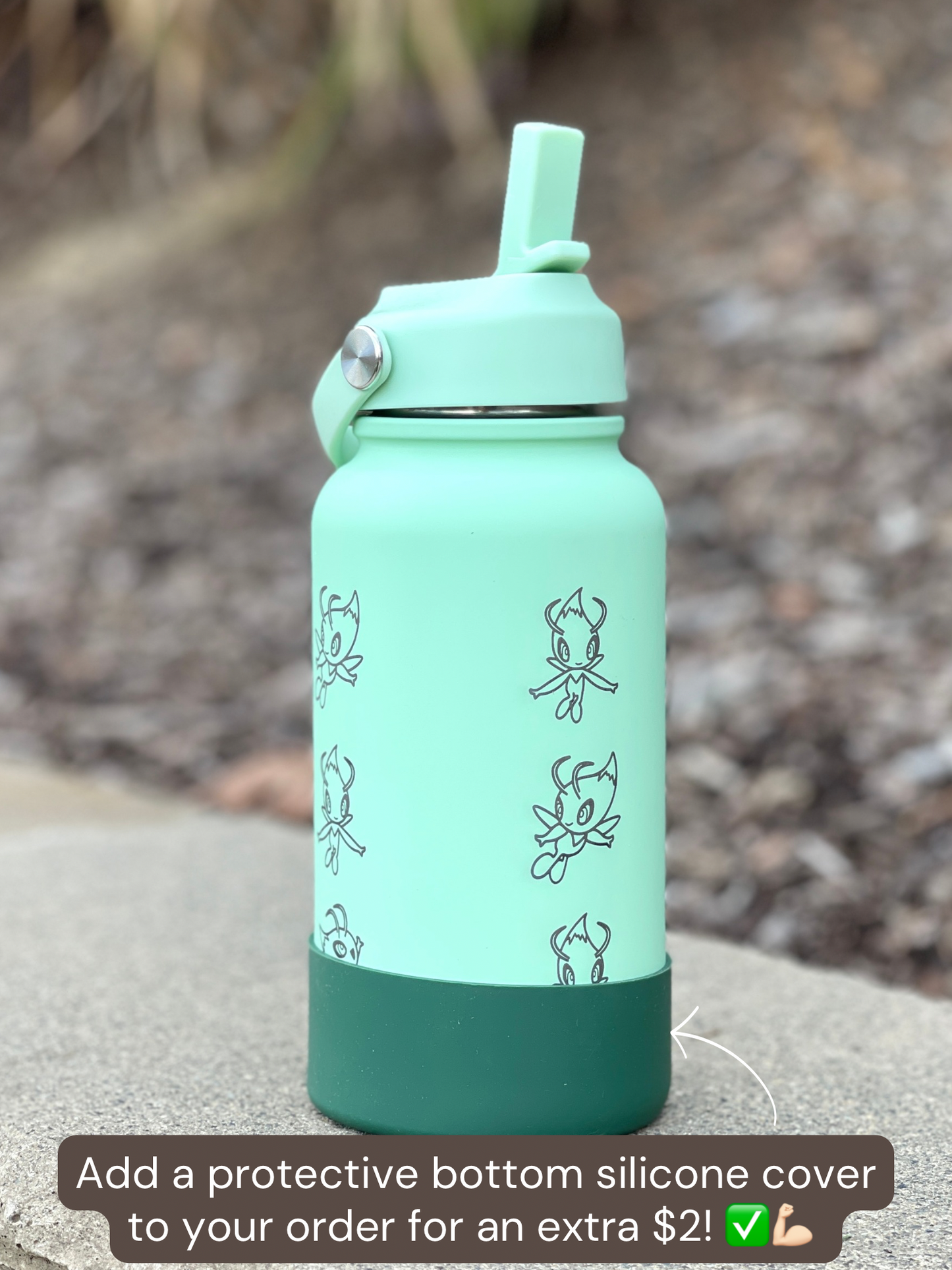 Celebi Water Bottle Engraved Coffee Tumbler with Time Traveling Celebi Johto 4Ever Movie Waterbottle Thermos Anime Fan Birthday Gift