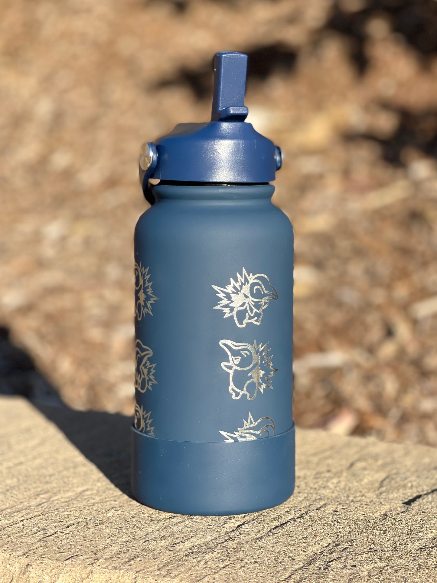 Cyndaquil Water Bottle Engraved Water Bottle with Mystery Dungeon Scarf & Sleeping Cyndaquil, Johto Fire Starter Coffee Tumbler Travel Mug, Gamer Anniversary Gift