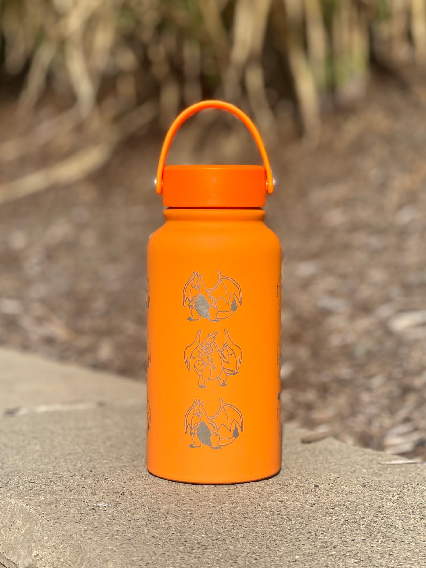 Charizard Water Bottle Engraved Straw Waterbottle with Mega Charizard Y, Kanto Starter Coffee Tumbler Thermos Flask, Gamer Anniversary Gift