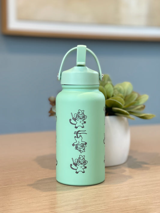 Grookey Water Bottle Engraved Coffee Tumbler with Sleeping & Angry Grookey, Grass Starter Thermos Anime Fan Birthday Gift