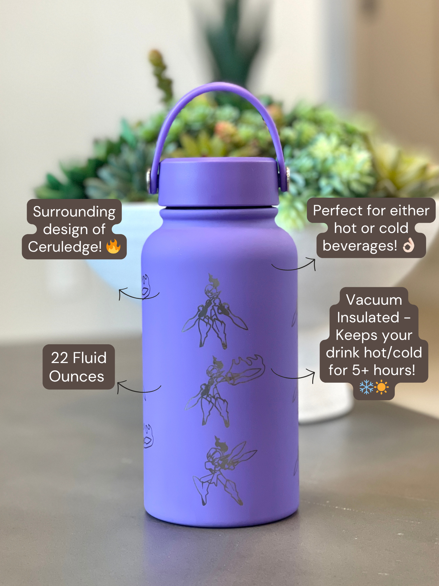 Ceruledge Water Bottle Engraved Waterbottle with Ceruledge Night Slash, Paldea Coffee Tumbler Thermos, Scarlet Violet Gamer Anniversary Gift