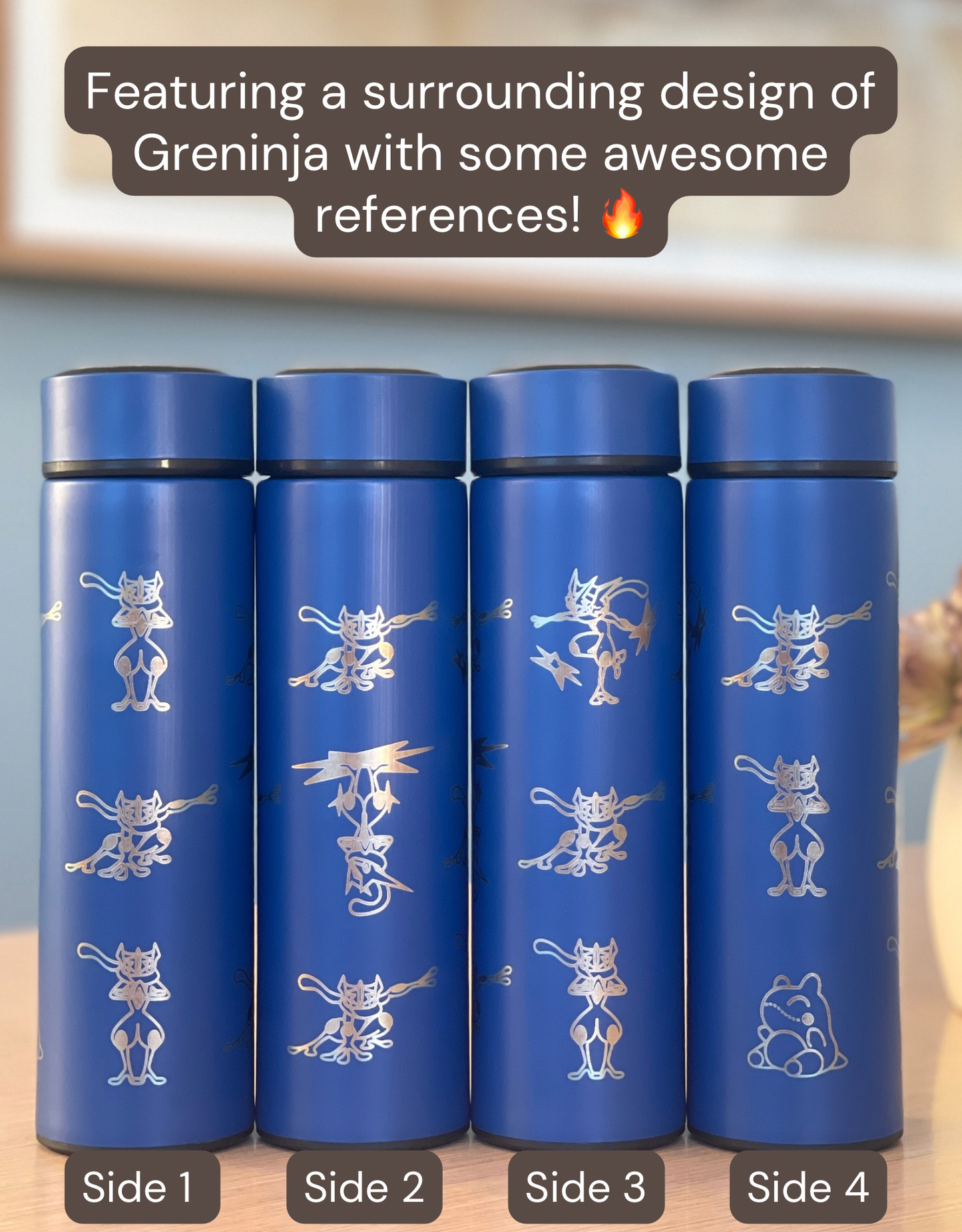 Greninja Coffee Tumbler Tea Infuser with Mega Greninja, Substitute and Ashs Greninja Water Bottle Thermos, Anime Anniversary Gift