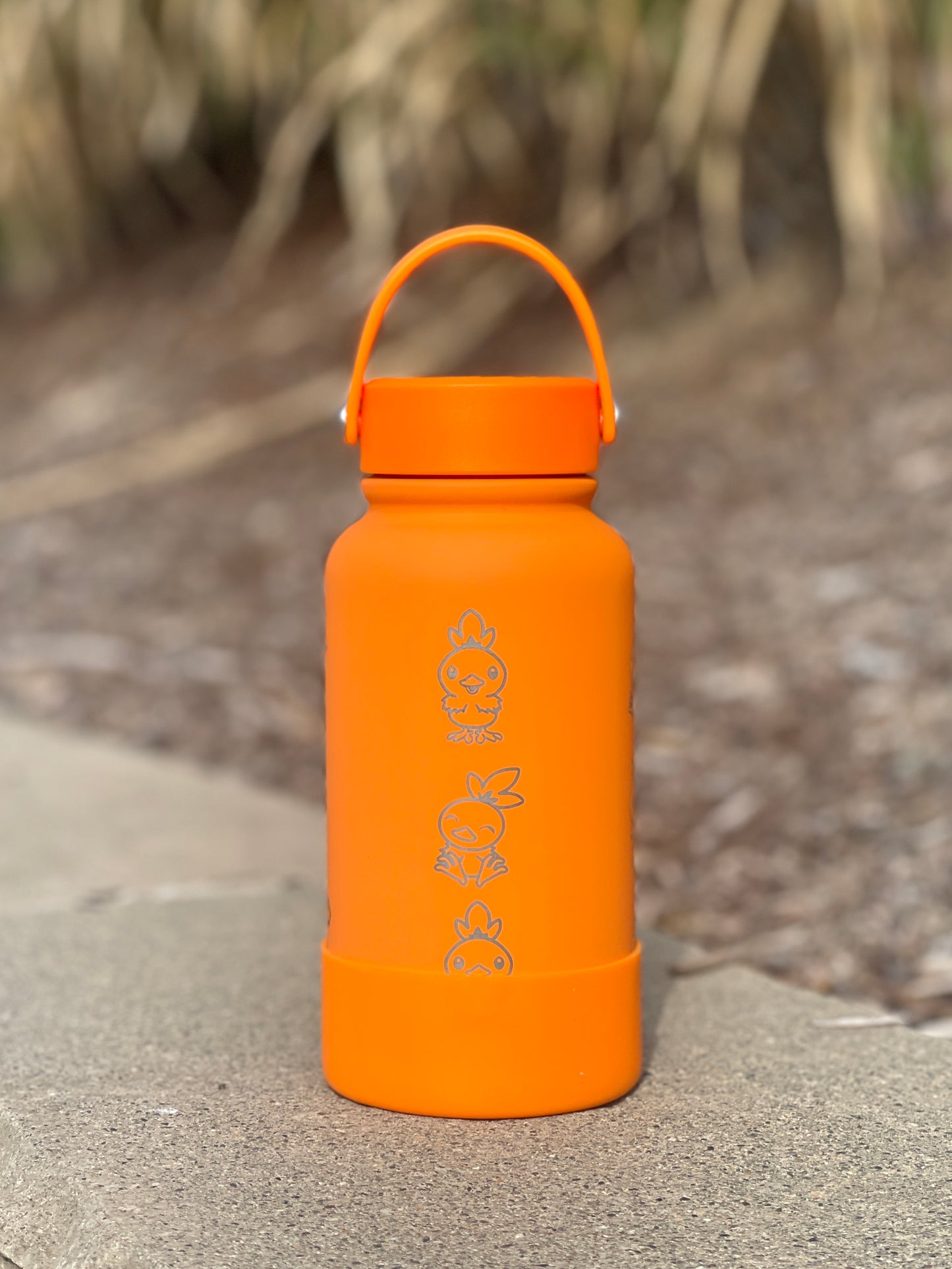 Torchic Water Bottle Engraved Coffee Tumbler with Mystery Dungeon Scarf & Angry Torchic, Waterbottle Travel Mug Anime Fan Birthday Gift
