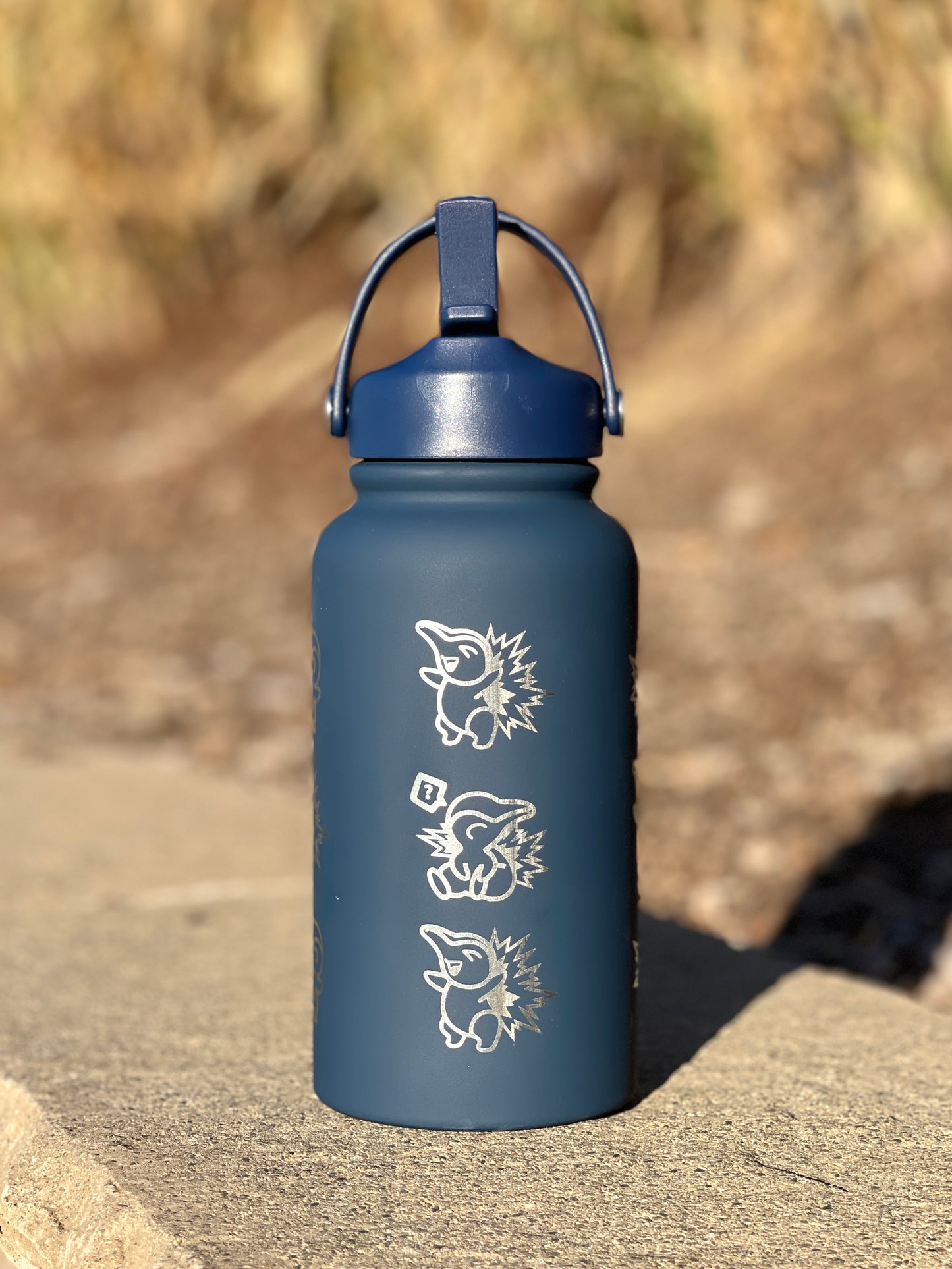 Cyndaquil Water Bottle Engraved Water Bottle with Mystery Dungeon Scarf & Sleeping Cyndaquil, Johto Fire Starter Coffee Tumbler Travel Mug, Gamer Anniversary Gift