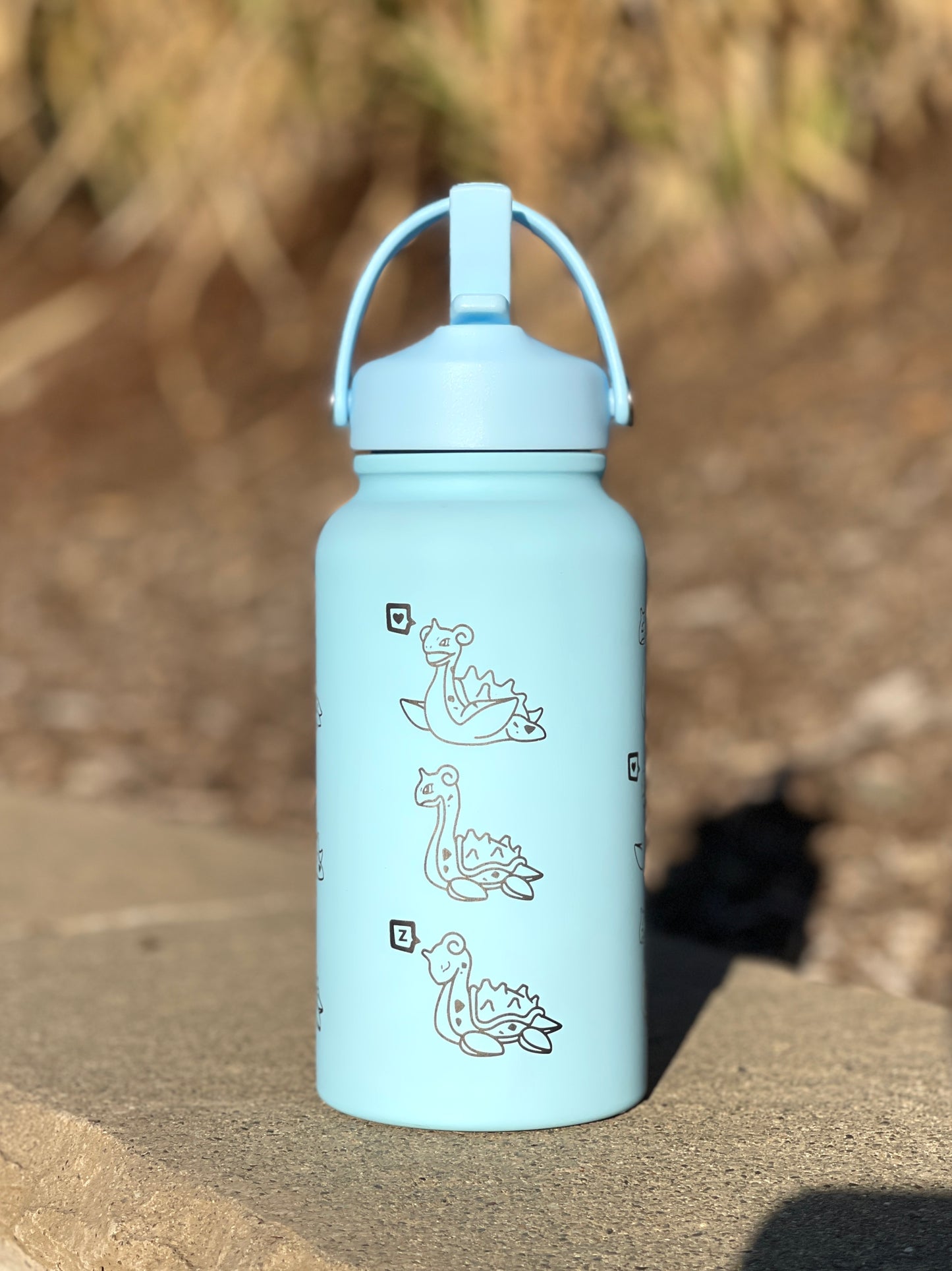 Lapras Water Bottle Engraved Waterbottle with Gigantamax & Sleeping Lapras Coffee Tumbler Thermos Flask, Gamer Anniversary Gift