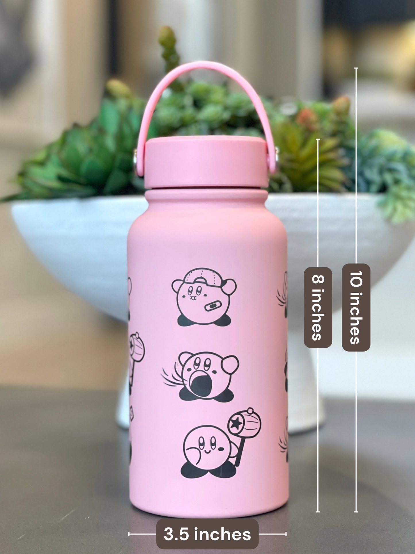 Kirby Water Bottle Engraved Waterbottle with Knife Kirby Warp Star & Hammer Coffee Tumbler Thermos, Gamer Anniversary Gift