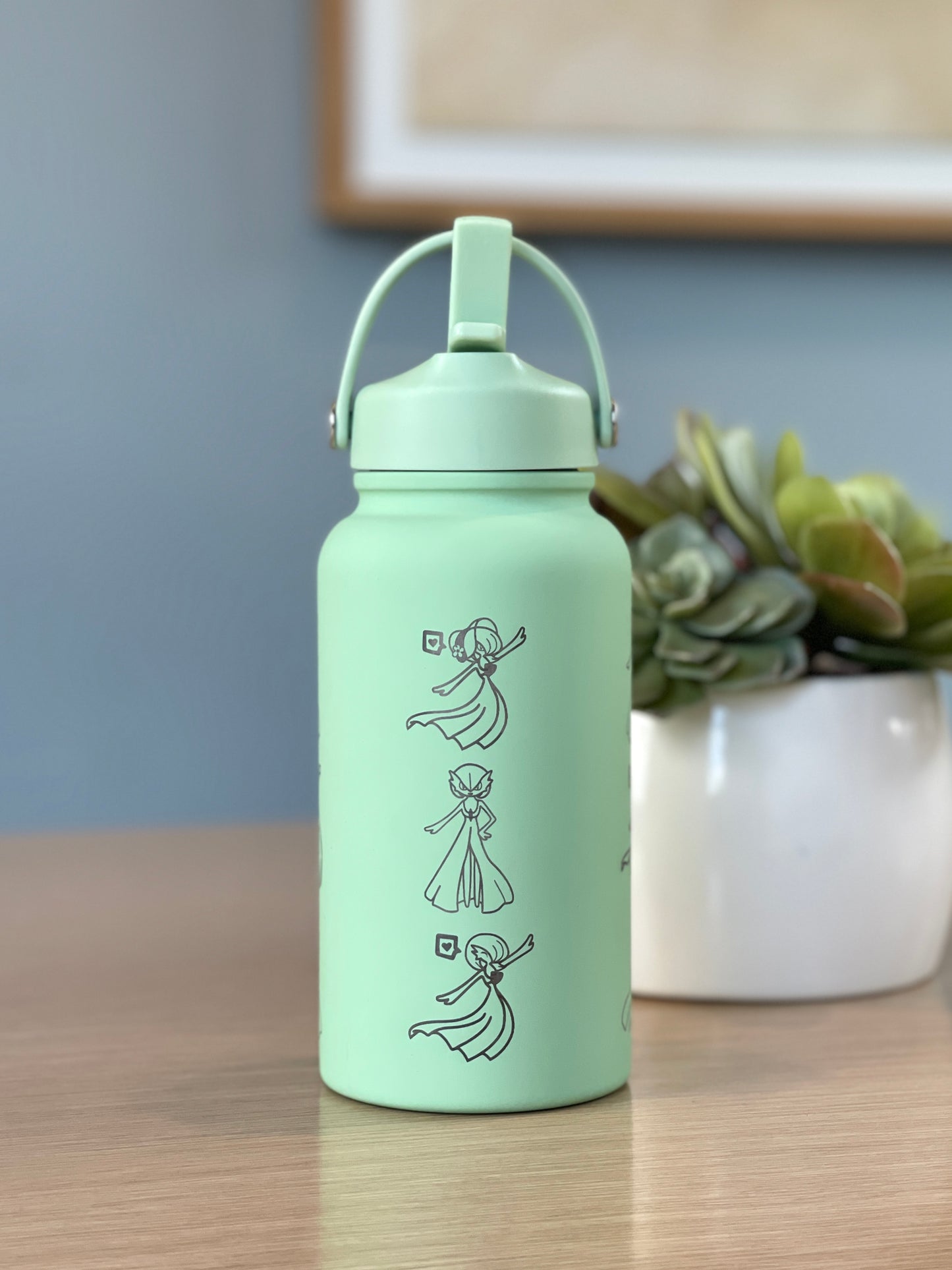 Gardevoir Water Bottle Engraved Coffee Tumbler with Mega Gardevoir Moonblast Waterbottle, Psychic Fairy Thermos Anime Fan Birthday Gift