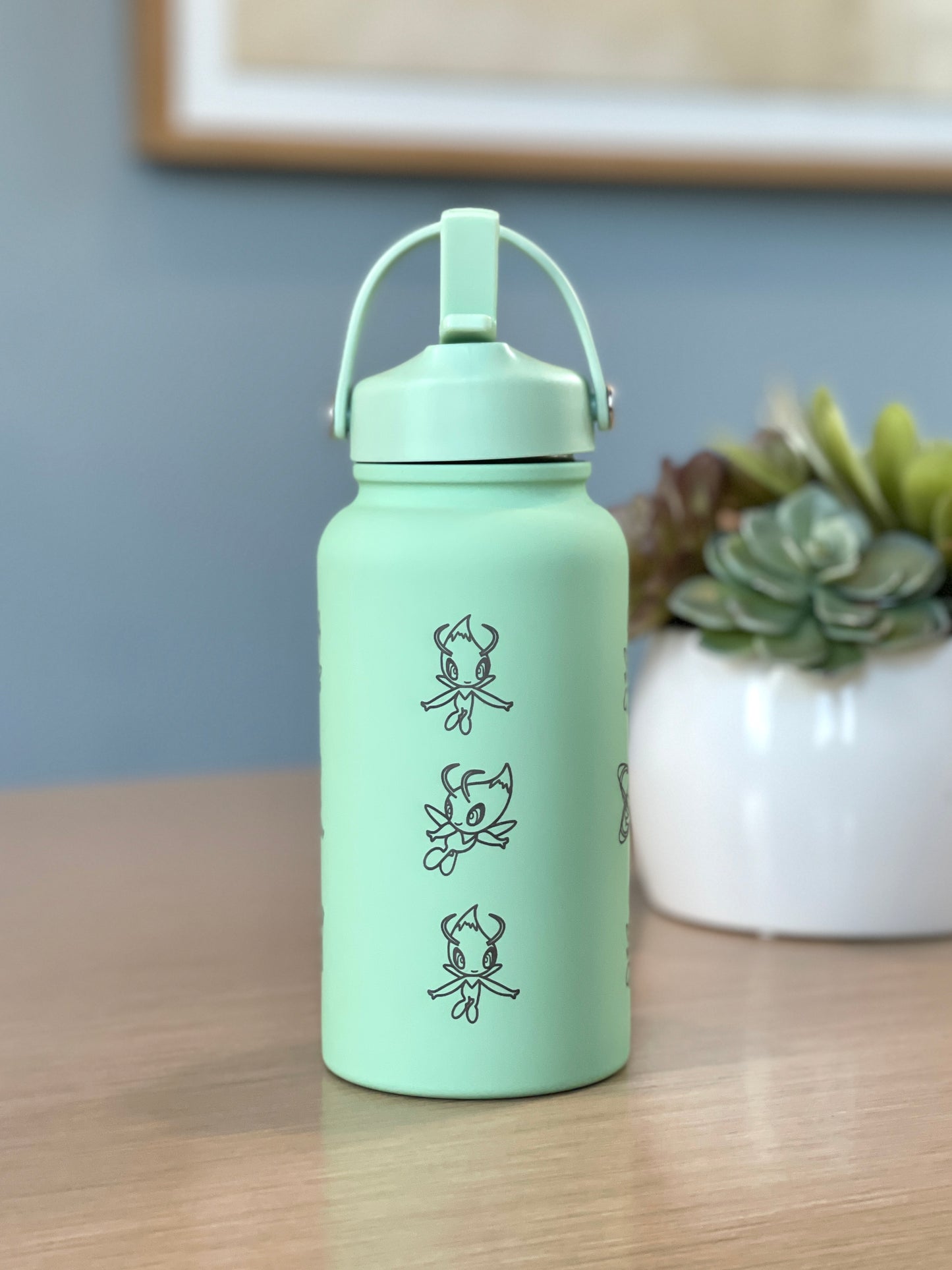 Celebi Water Bottle Engraved Coffee Tumbler with Time Traveling Celebi Johto 4Ever Movie Waterbottle Thermos Anime Fan Birthday Gift