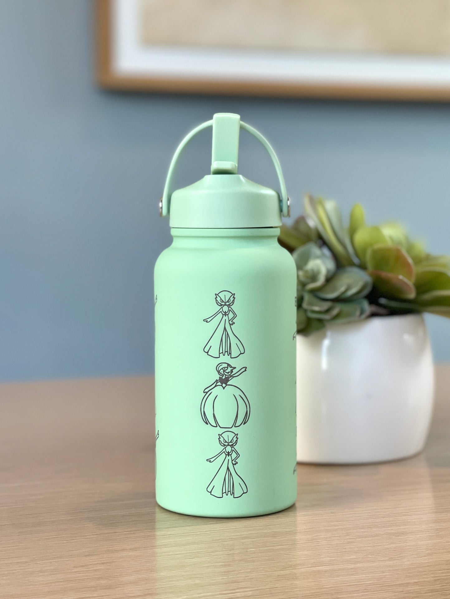 Gardevoir Water Bottle Engraved Coffee Tumbler with Mega Gardevoir Moonblast Waterbottle, Psychic Fairy Thermos Anime Fan Birthday Gift