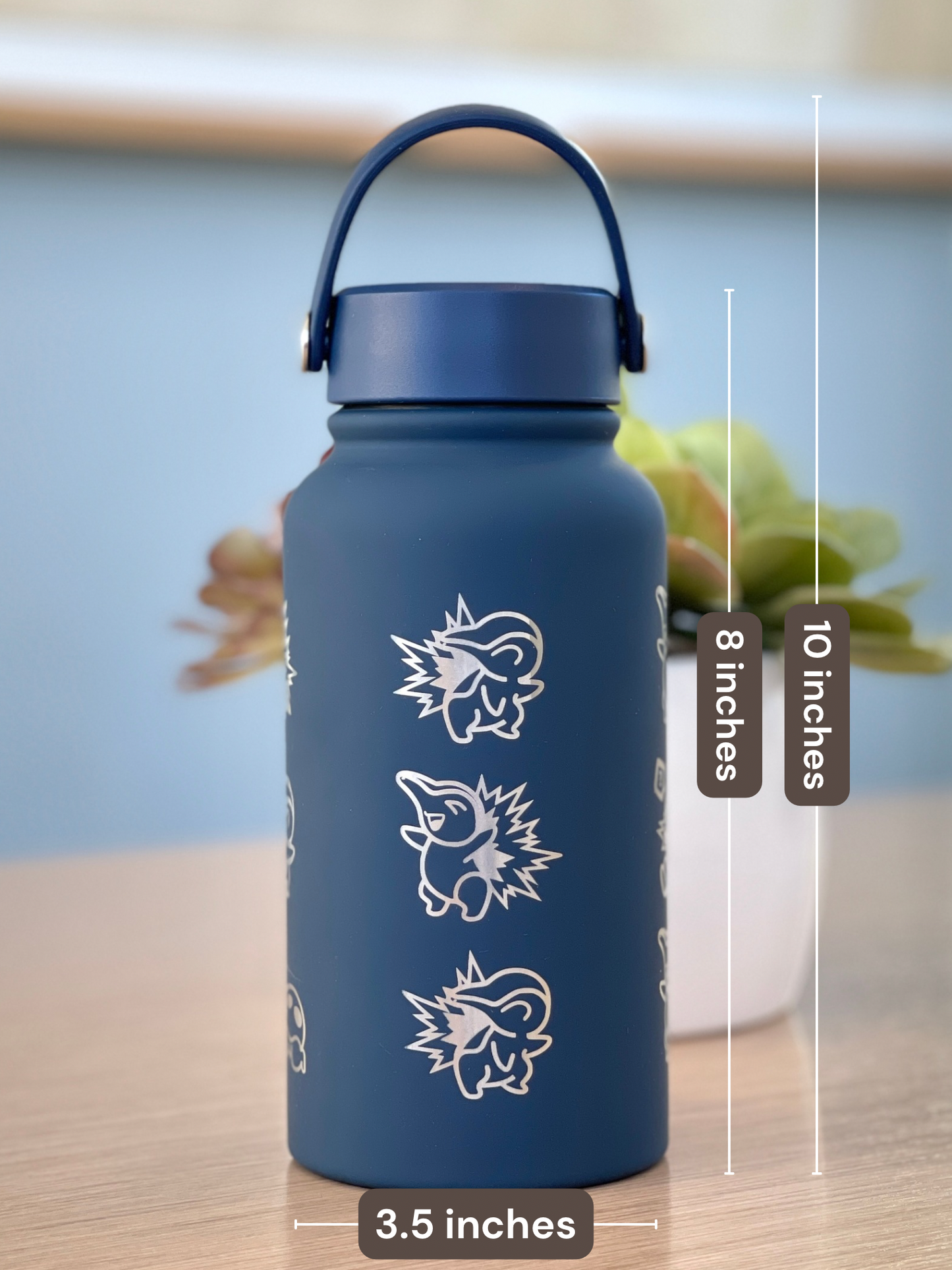 Cyndaquil Water Bottle Engraved Water Bottle with Mystery Dungeon Scarf & Sleeping Cyndaquil, Johto Fire Starter Coffee Tumbler Travel Mug, Gamer Anniversary Gift