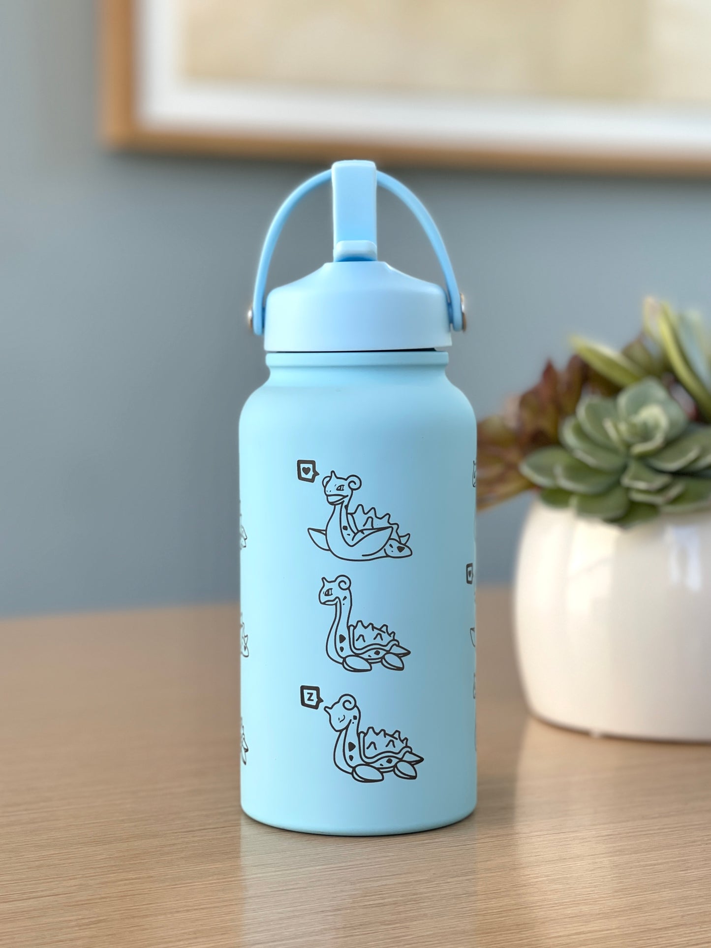 Lapras Water Bottle Engraved Waterbottle with Gigantamax & Sleeping Lapras Coffee Tumbler Thermos Flask, Gamer Anniversary Gift