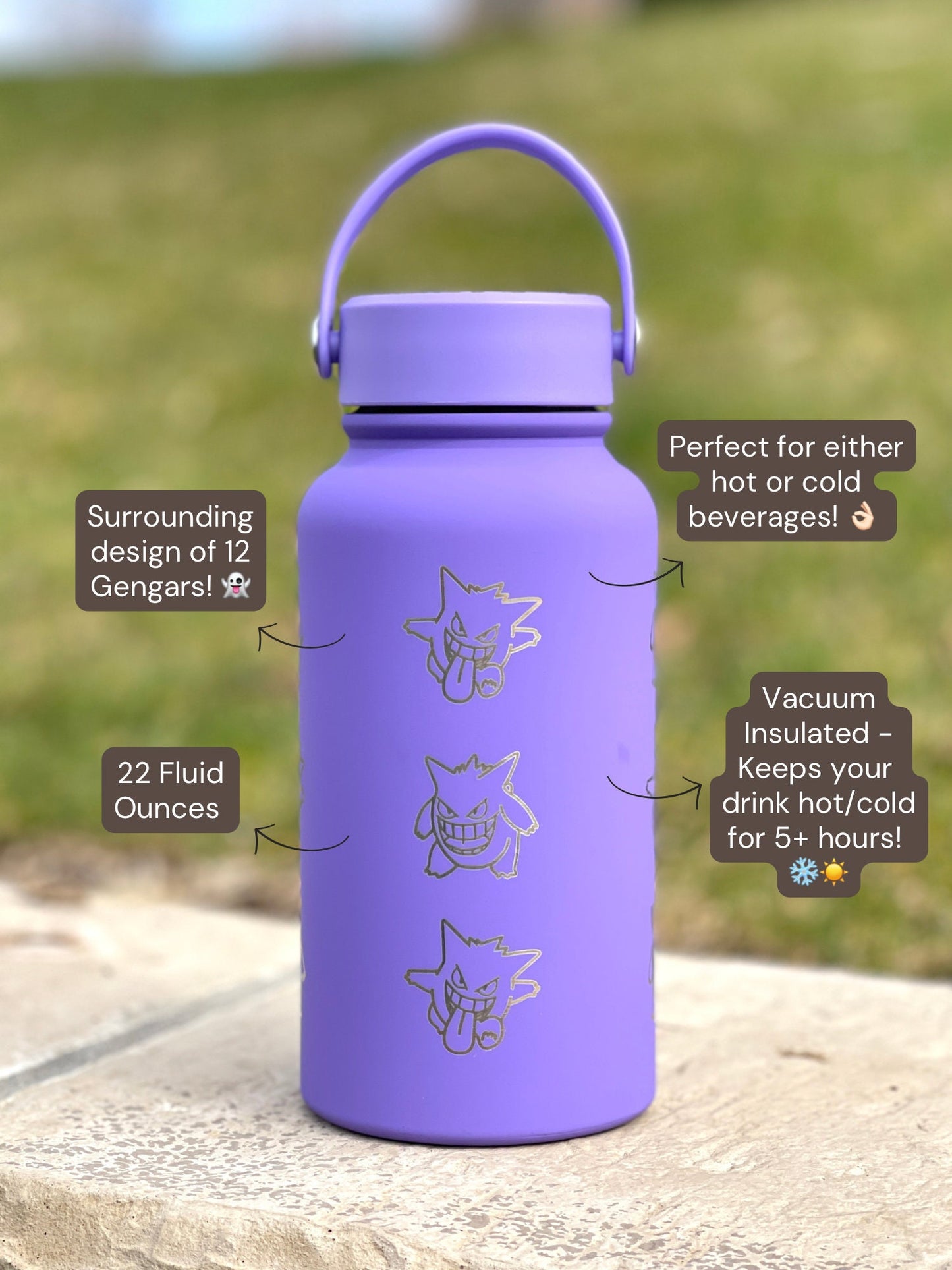 Gengar tumbler water bottle with pokemon go event halloween witch hat and trick & treats cursed costume gengar, ghost coffee travel mug gift