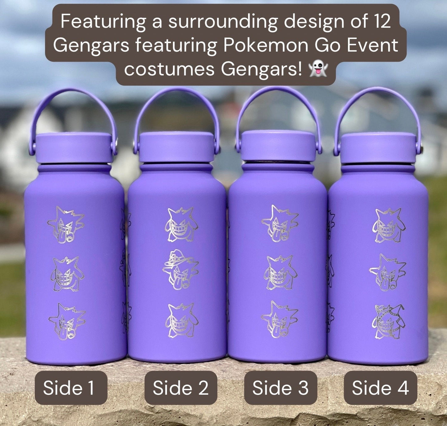 Gengar tumbler water bottle with pokemon go event halloween witch hat and trick & treats cursed costume gengar, ghost coffee travel mug gift