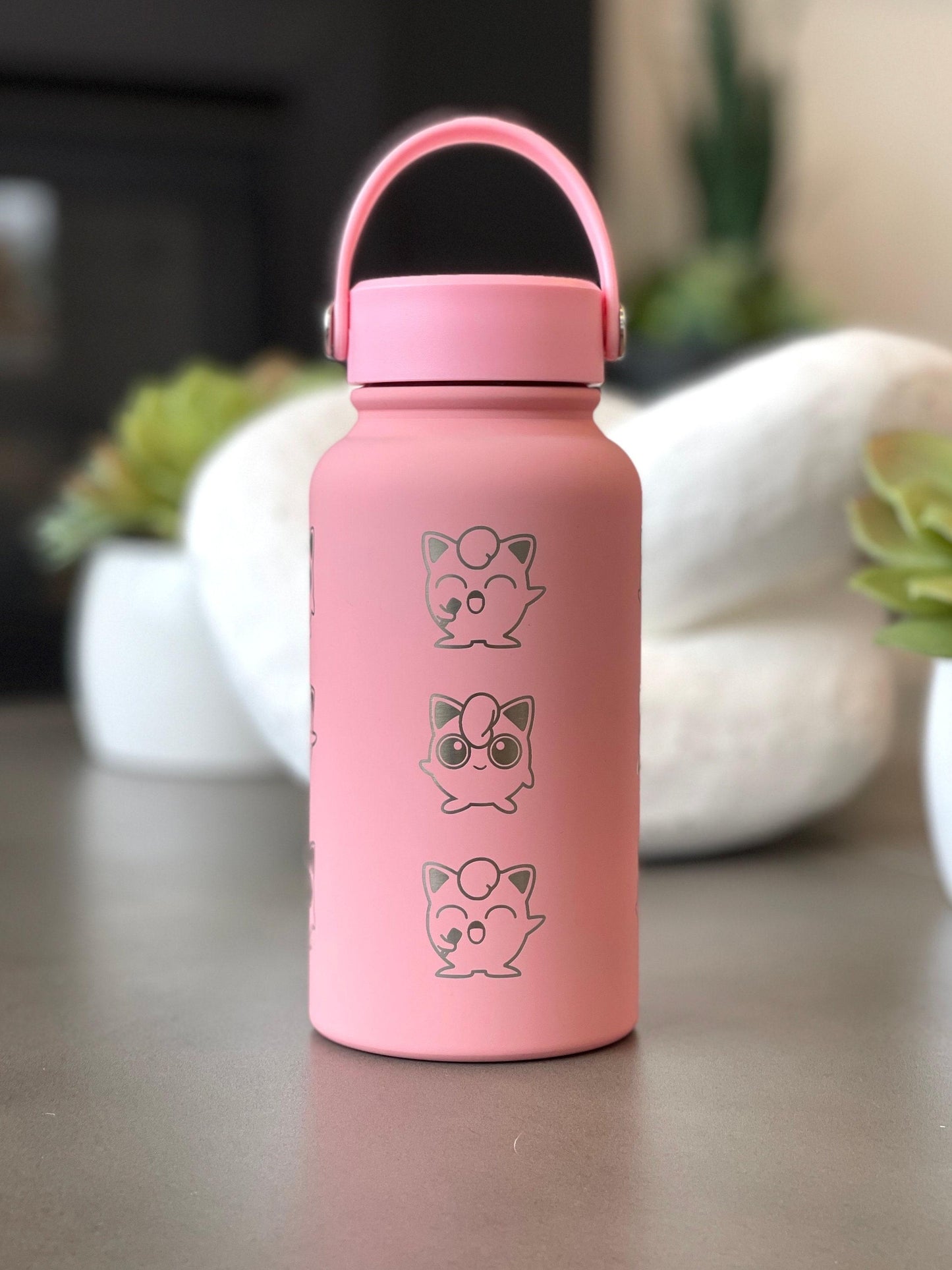 Cute Jigglypuff Tumbler Waterbottle with Mic Singing and Angry Jigglypuffs with Marker, Funny Pokemon Coffee Travel Mug Cup Birthday Gifts