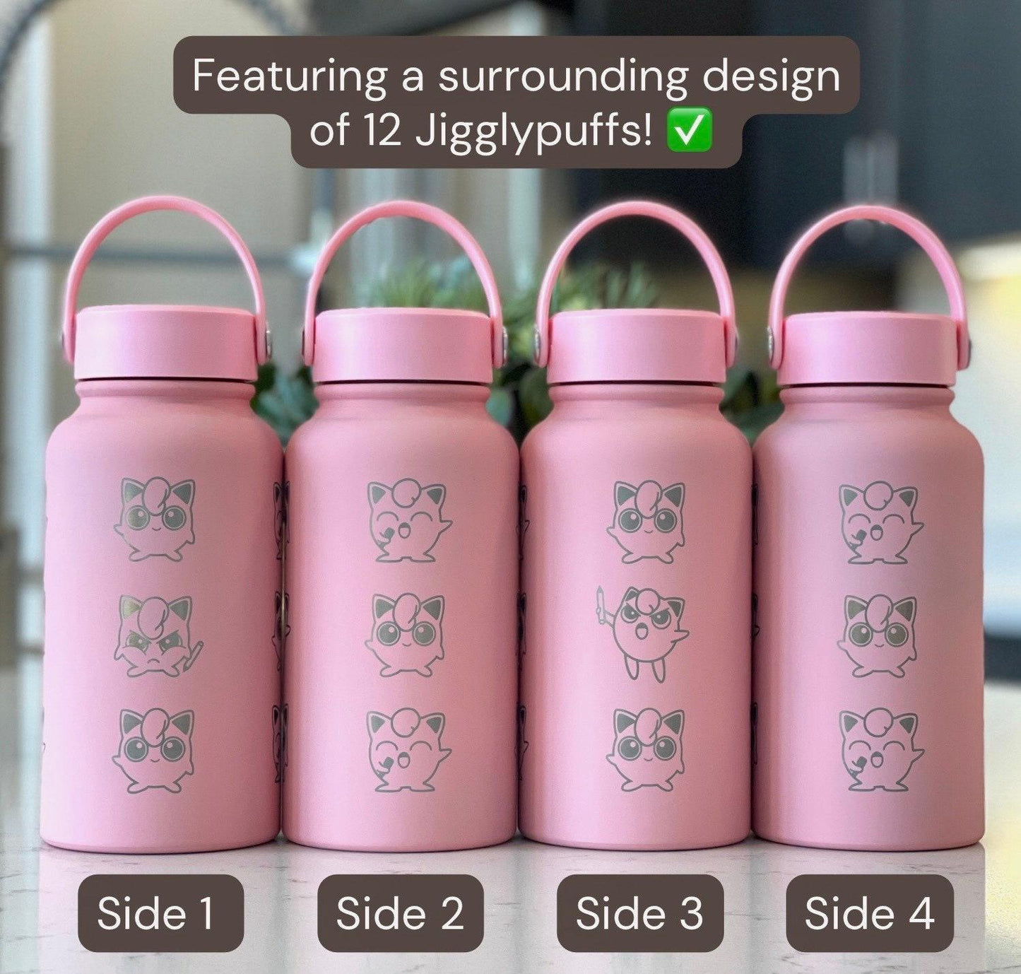 Cute Jigglypuff Tumbler Waterbottle with Mic Singing and Angry Jigglypuffs with Marker, Funny Pokemon Coffee Travel Mug Cup Birthday Gifts