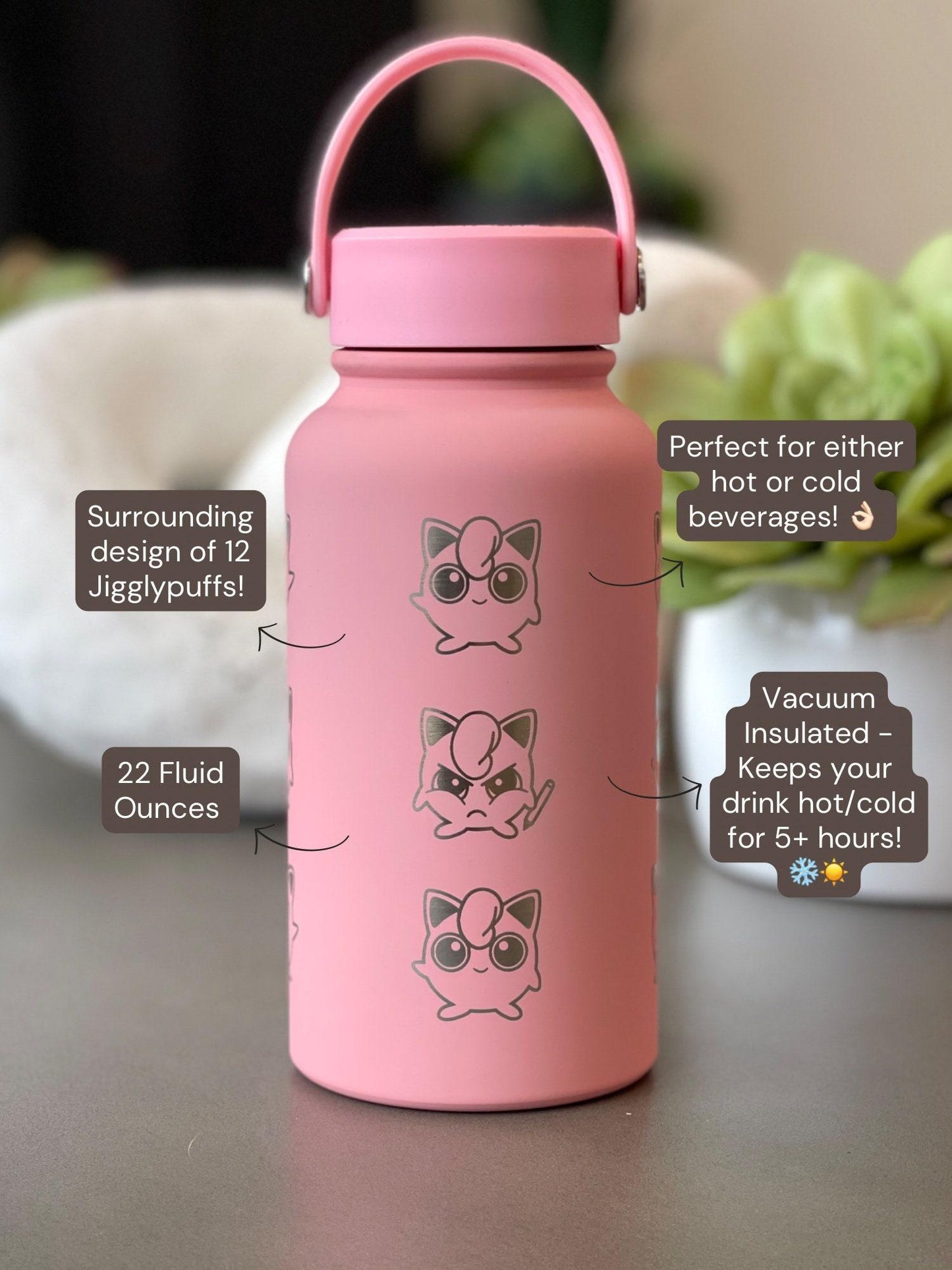 Cute Jigglypuff Tumbler Waterbottle with Mic Singing and Angry Jigglypuffs with Marker, Funny Pokemon Coffee Travel Mug Cup Birthday Gifts