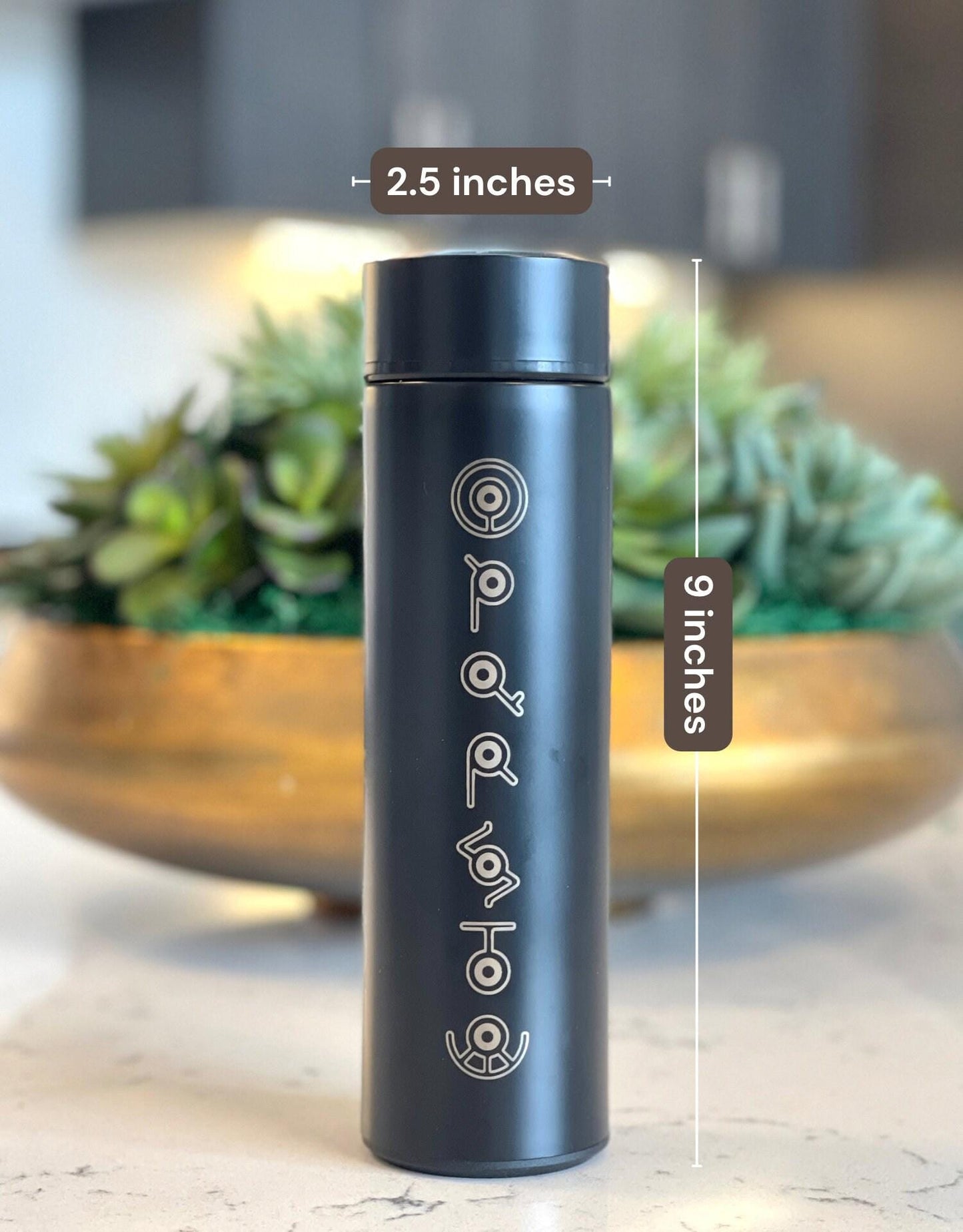 Unown Coffee Tumbler, “Unown Alphabet” Engraved Waterbottle with Tea Infuser, Anime Fan Travel Mug Cup Water Bottle Flask Drinkware Gift