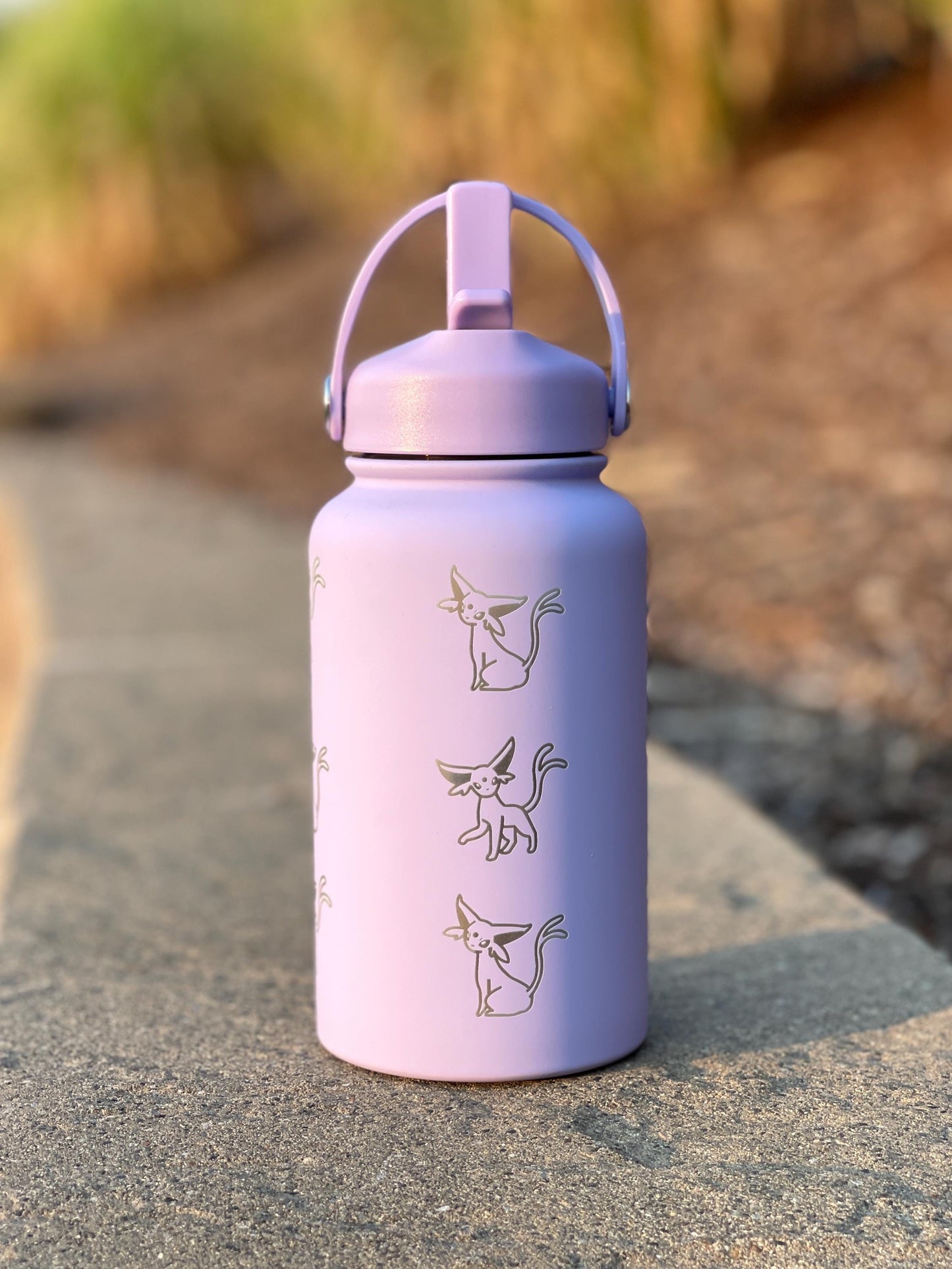 Cute Espeon Water Bottle with Straw, Pokemon Unite Tuxedo Style Top Hat Coffee Tumbler Waterbottle, Eeveelution Anime Fan Birthday Gift