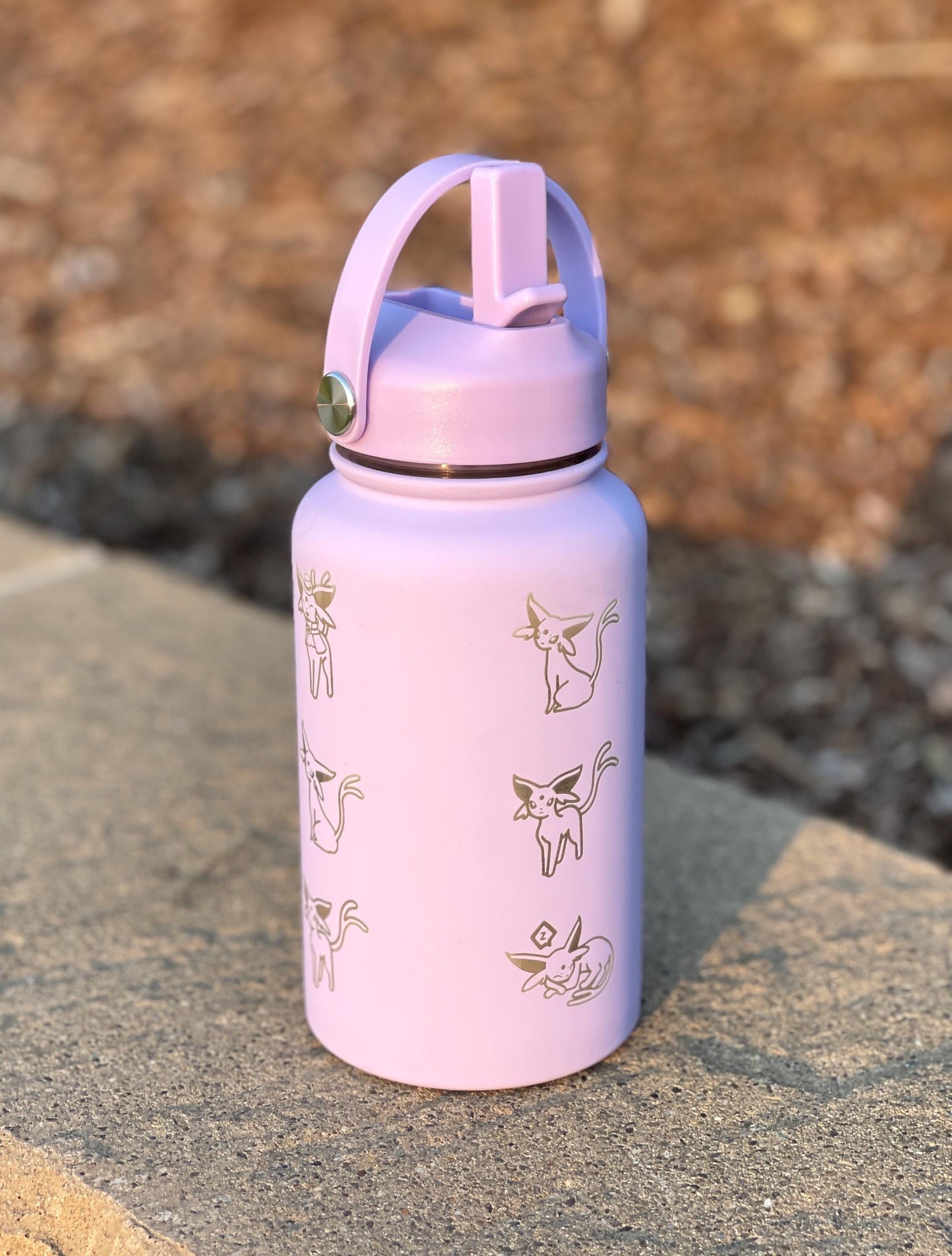 Cute Espeon Water Bottle with Straw, Pokemon Unite Tuxedo Style Top Hat Coffee Tumbler Waterbottle, Eeveelution Anime Fan Birthday Gift