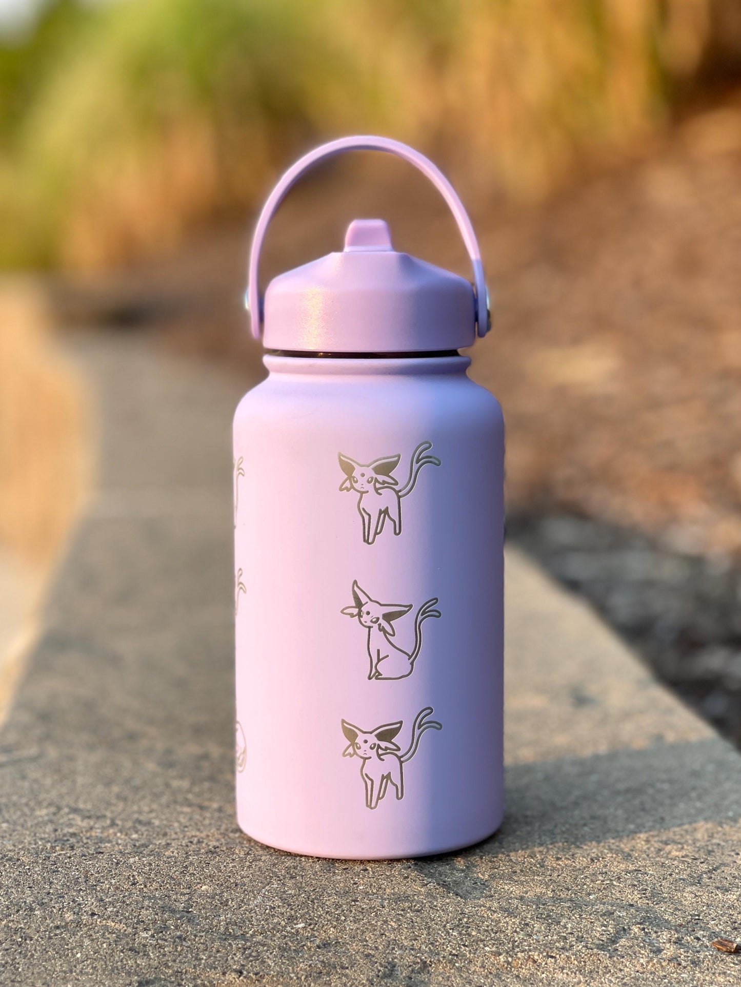 Cute Espeon Water Bottle with Straw, Pokemon Unite Tuxedo Style Top Hat Coffee Tumbler Waterbottle, Eeveelution Anime Fan Birthday Gift