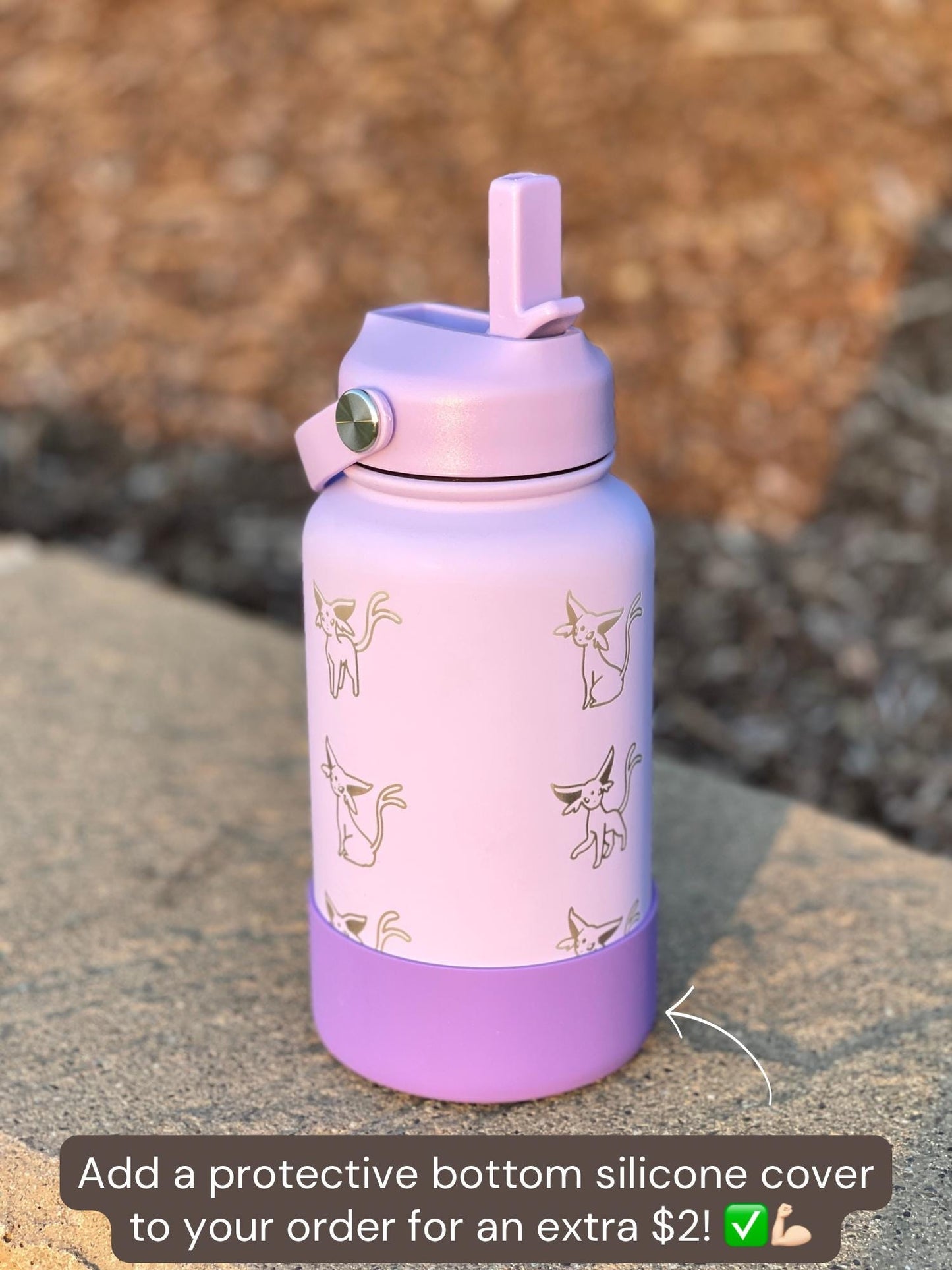 Cute Espeon Water Bottle with Straw, Pokemon Unite Tuxedo Style Top Hat Coffee Tumbler Waterbottle, Eeveelution Anime Fan Birthday Gift