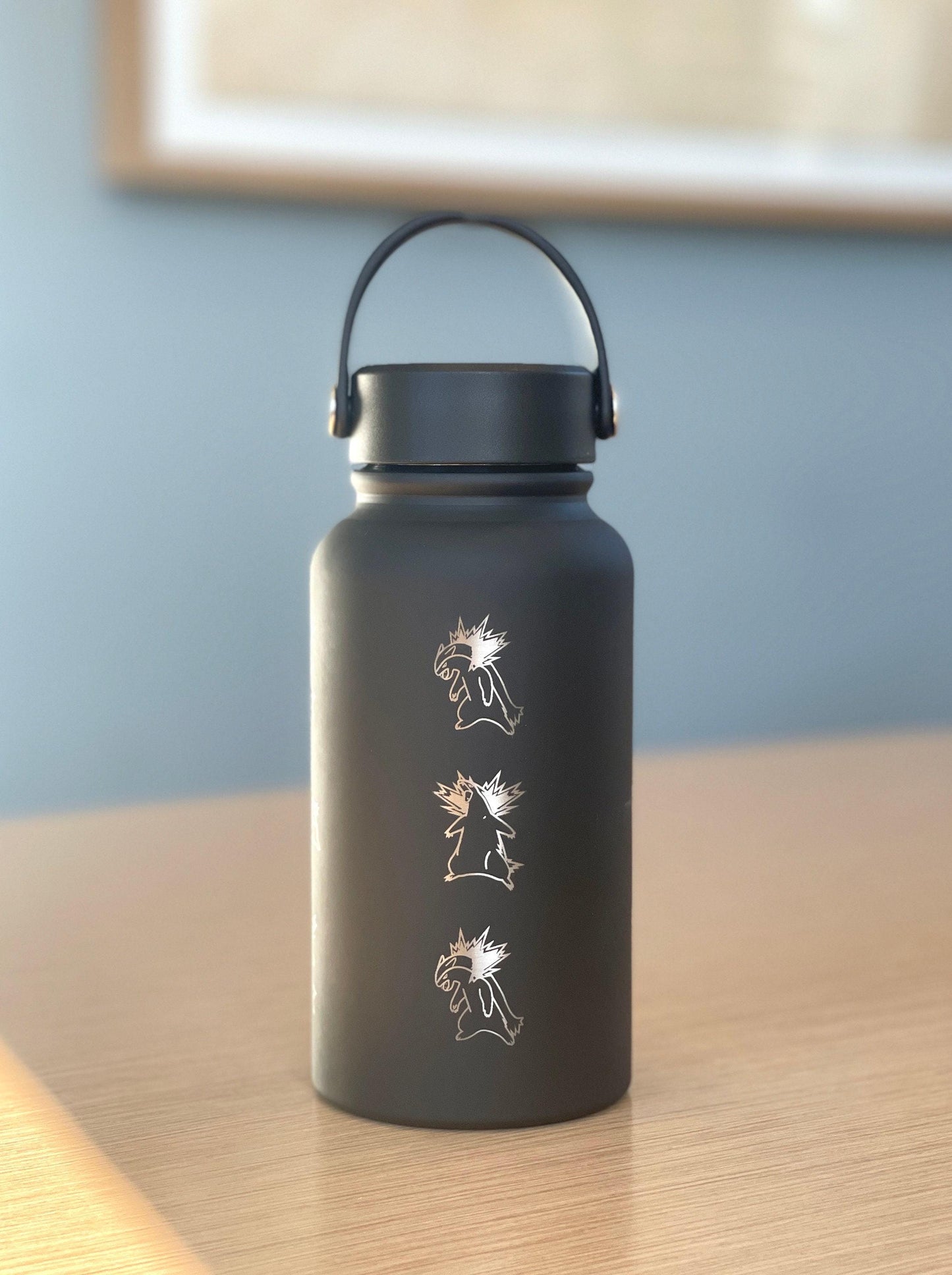 Typhlosion Pokemon Water Bottle with Hisuian Typhlosion, Waterbottle Coffee Tumbler with Tea Infuser, Johto Anime Fan Travel Mug Gift