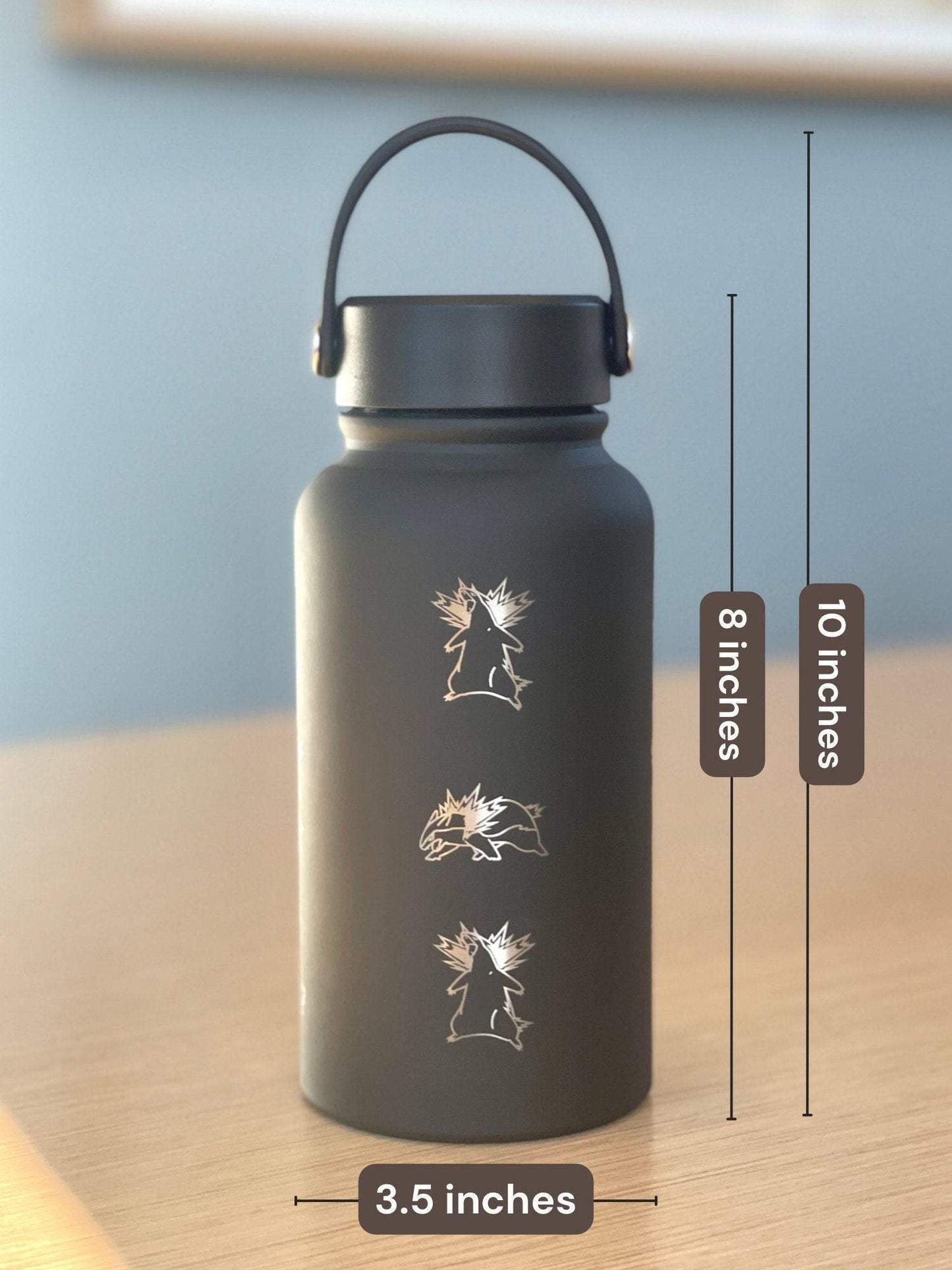 Typhlosion Pokemon Water Bottle with Hisuian Typhlosion, Waterbottle Coffee Tumbler with Tea Infuser, Johto Anime Fan Travel Mug Gift