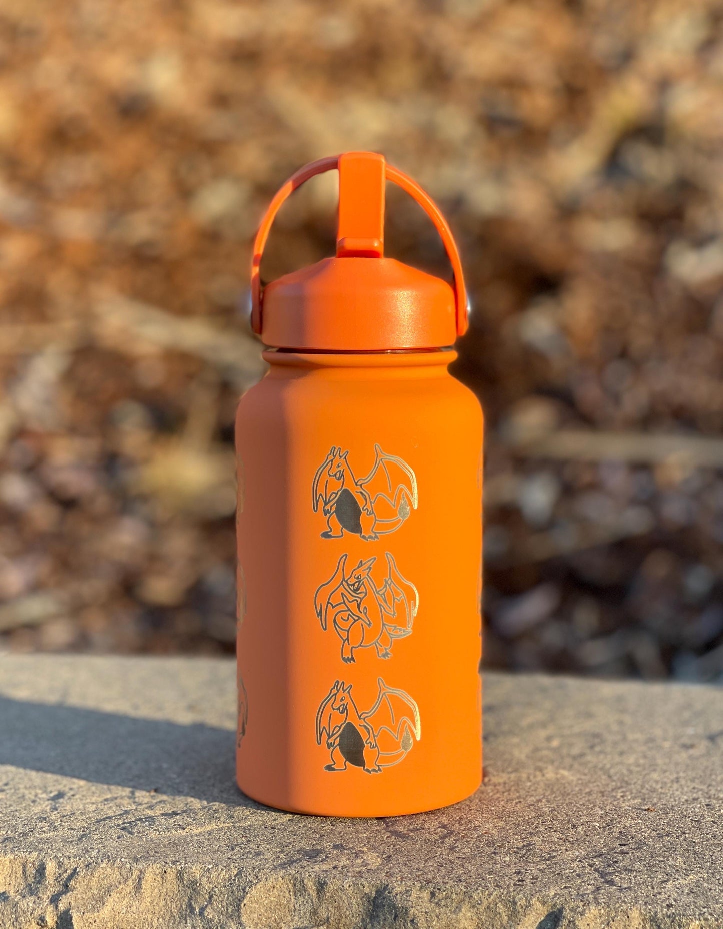 Charizard Straw Water Bottle with Mega Charizard Y, Starter Waterbottle Coffee Tumbler Thermos, Anime Birthday Gift For Men Boys