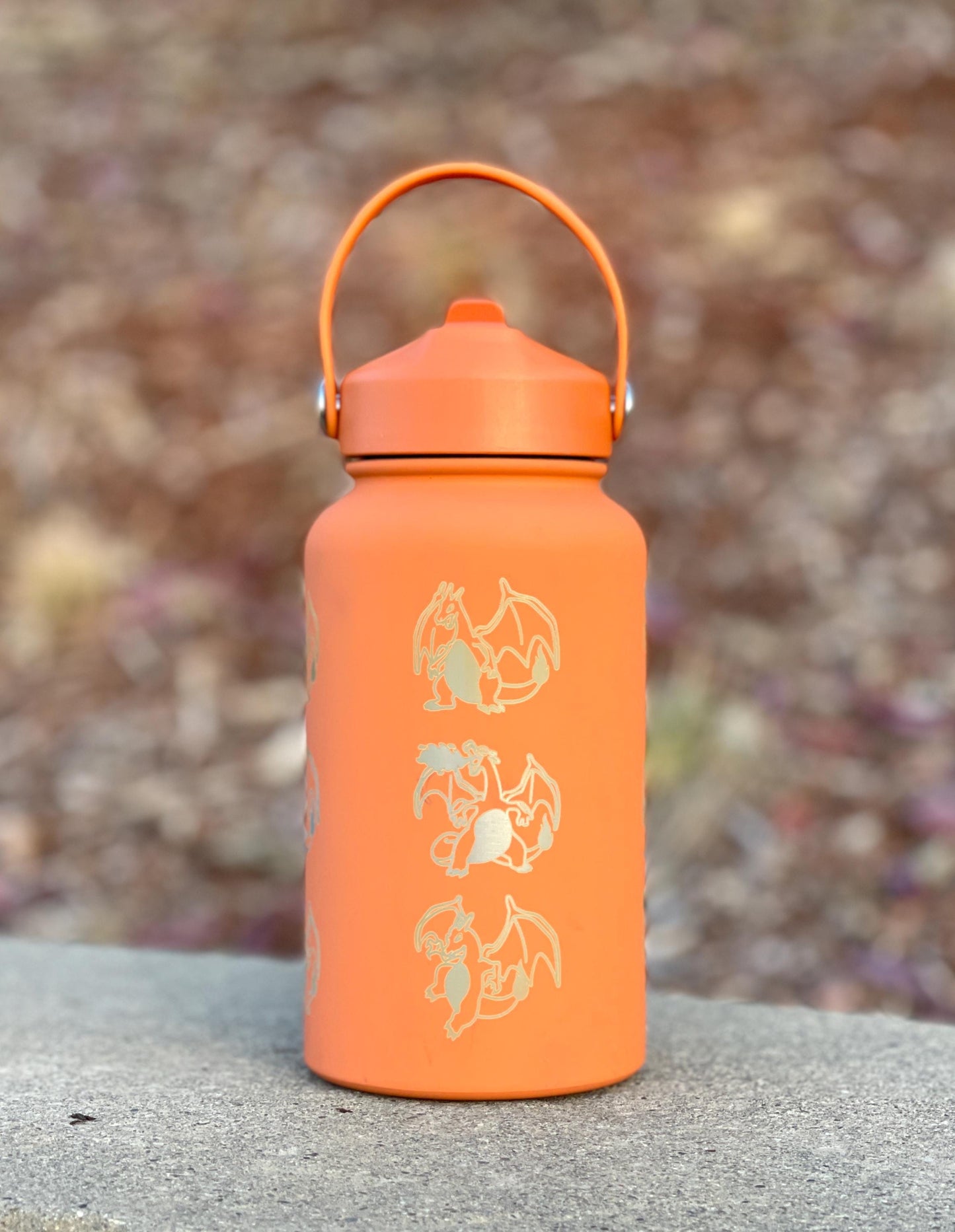 Charizard Straw Water Bottle with Mega Charizard Y, Starter Waterbottle Coffee Tumbler Thermos, Anime Birthday Gift For Men Boys