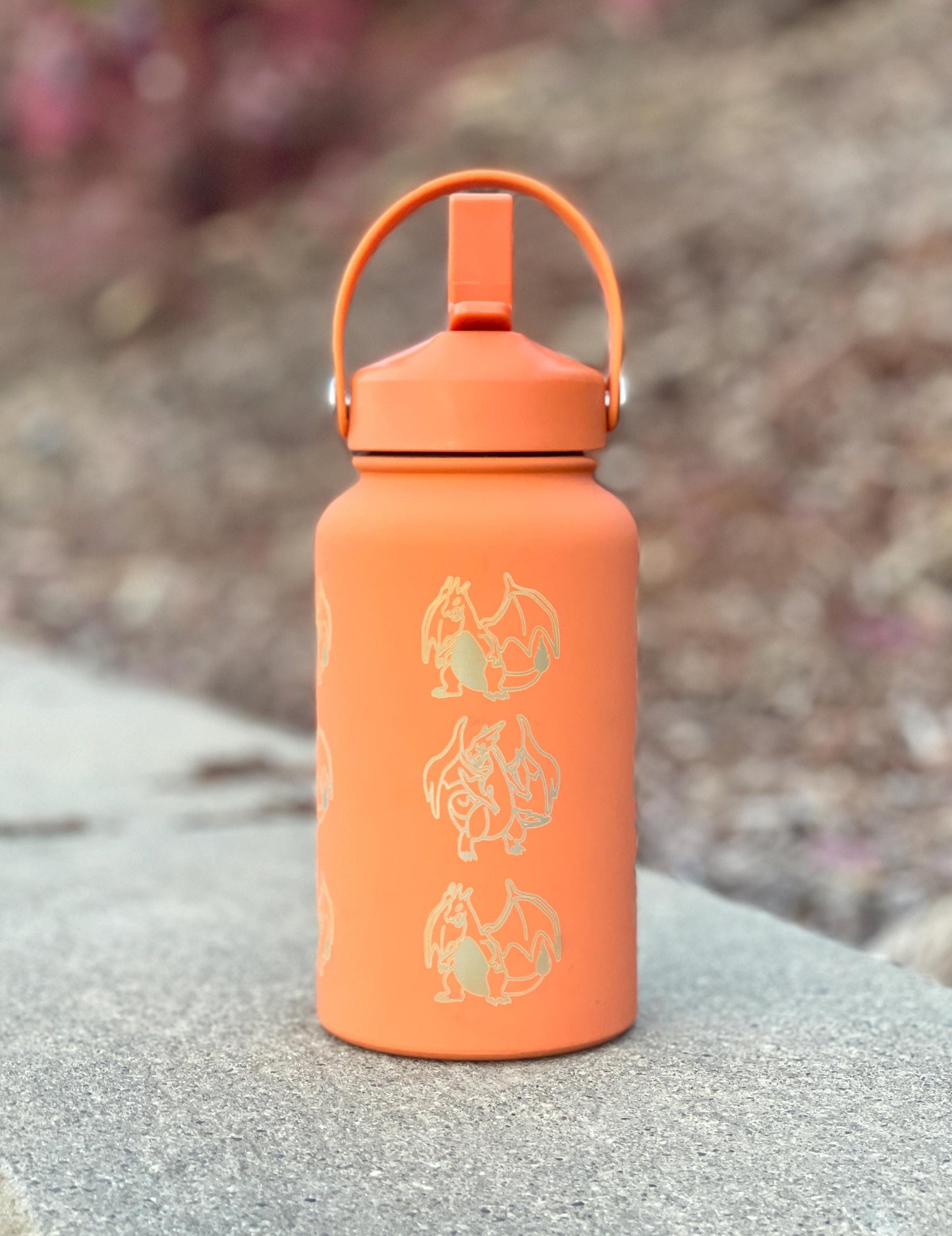 Charizard Straw Water Bottle with Mega Charizard Y, Starter Waterbottle Coffee Tumbler Thermos, Anime Birthday Gift For Men Boys
