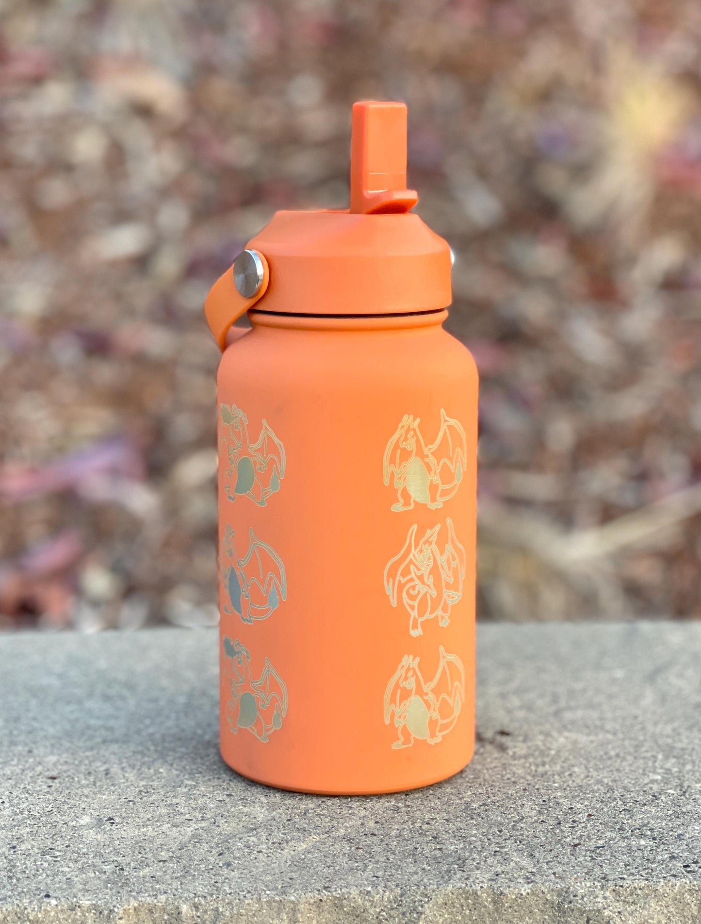 Charizard Straw Water Bottle with Mega Charizard Y, Starter Waterbottle Coffee Tumbler Thermos, Anime Birthday Gift For Men Boys