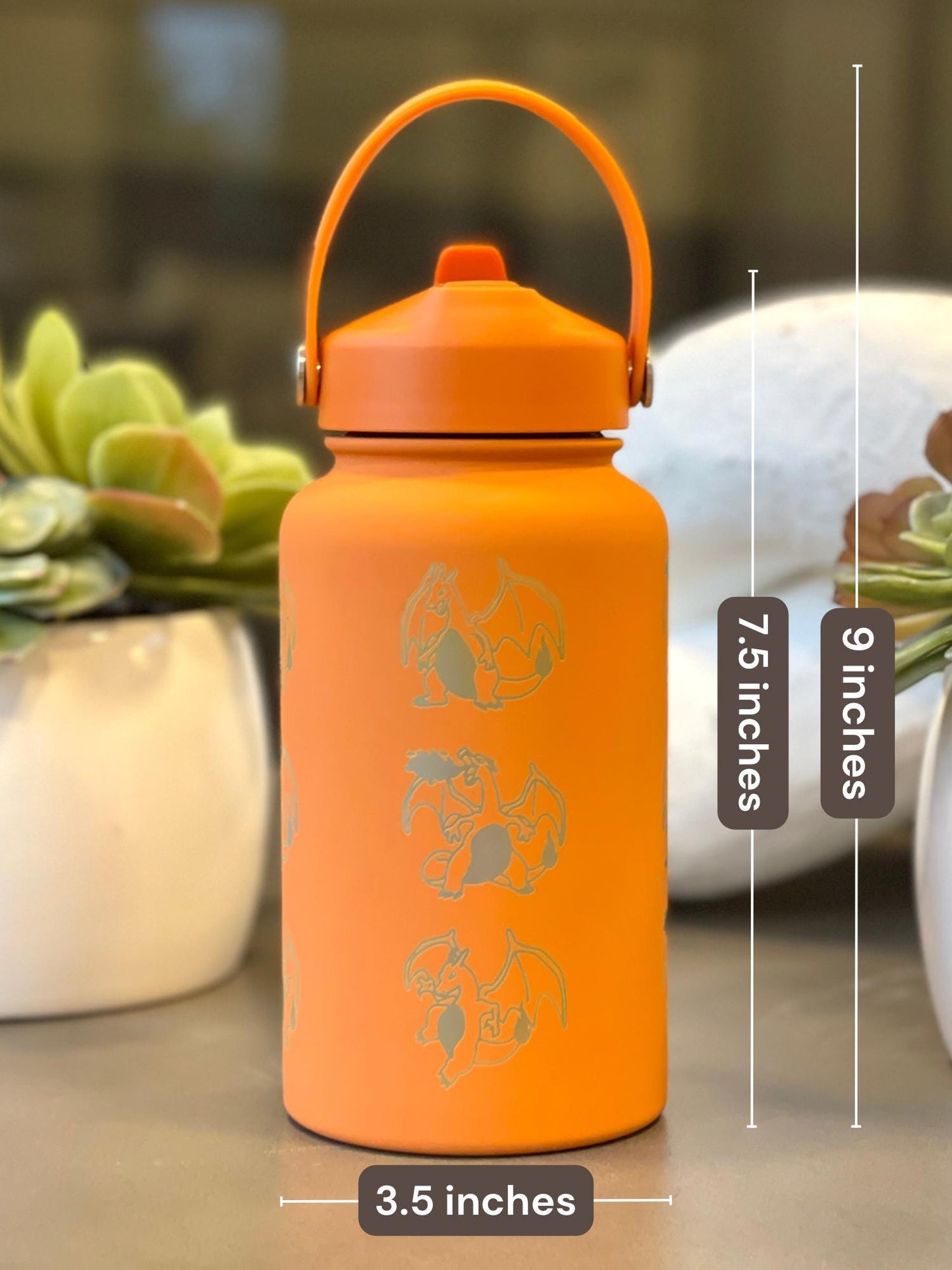 Charizard Straw Water Bottle with Mega Charizard Y, Starter Waterbottle Coffee Tumbler Thermos, Anime Birthday Gift For Men Boys