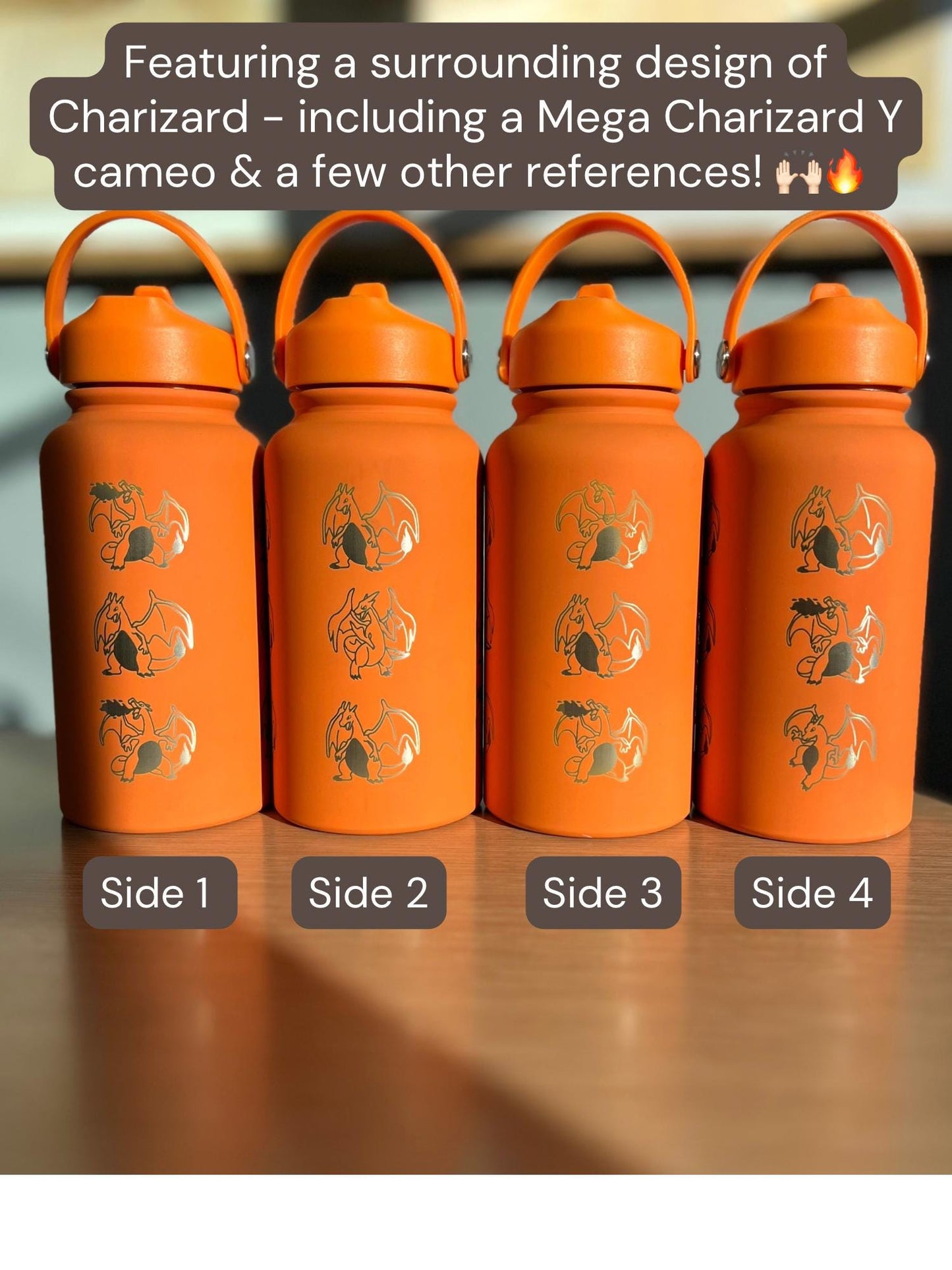 Charizard Straw Water Bottle with Mega Charizard Y, Starter Waterbottle Coffee Tumbler Thermos, Anime Birthday Gift For Men Boys