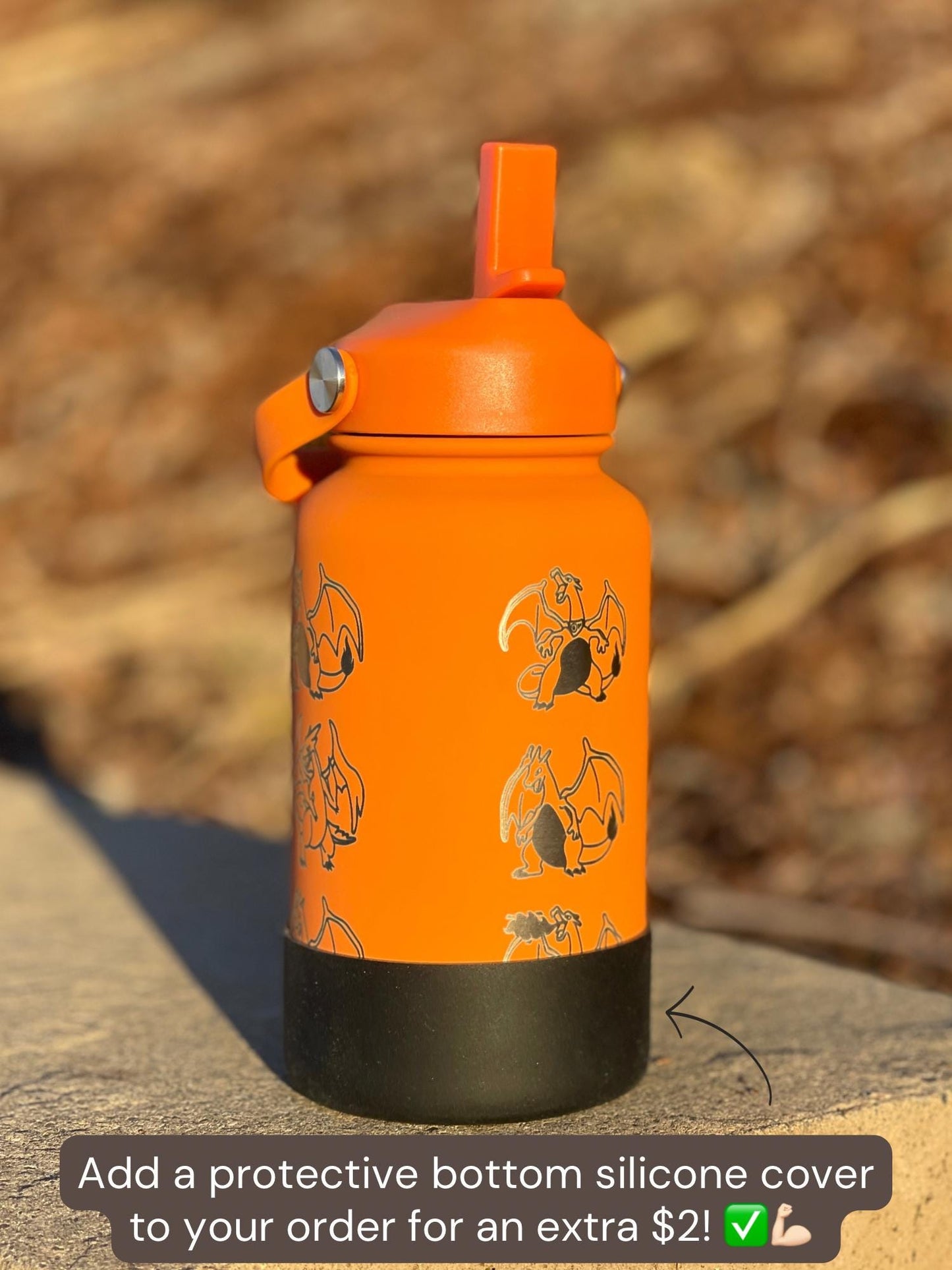 Charizard Straw Water Bottle with Mega Charizard Y, Starter Waterbottle Coffee Tumbler Thermos, Anime Birthday Gift For Men Boys