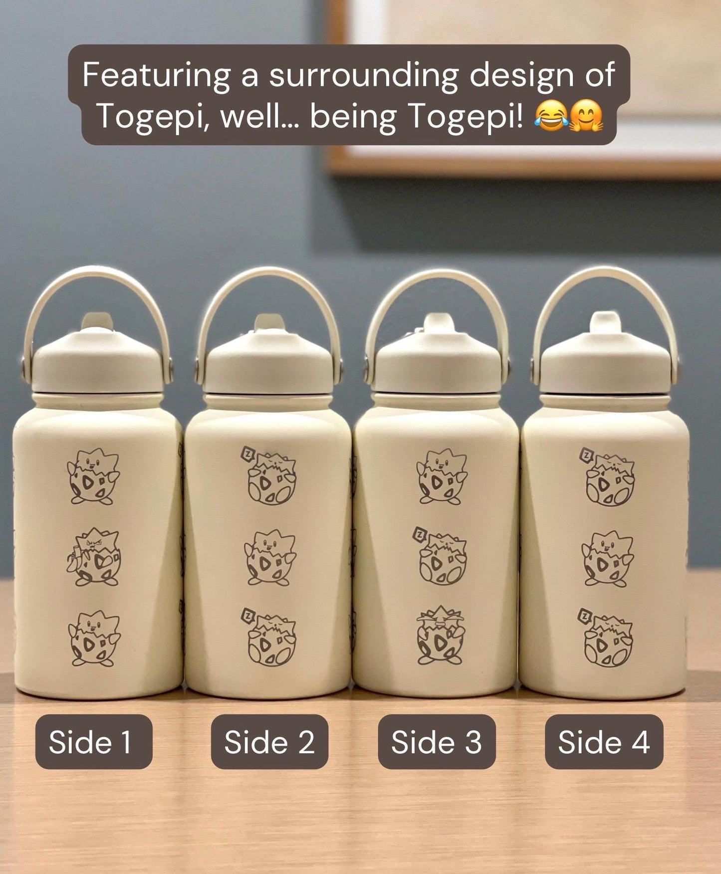 Cute Togepi Straw Waterbottle, Funny Togepi with Banana Egg Water Bottle Coffee Tumbler, Anime Gamer Fan Travel Mug Cup Drinkware Birthday Gift