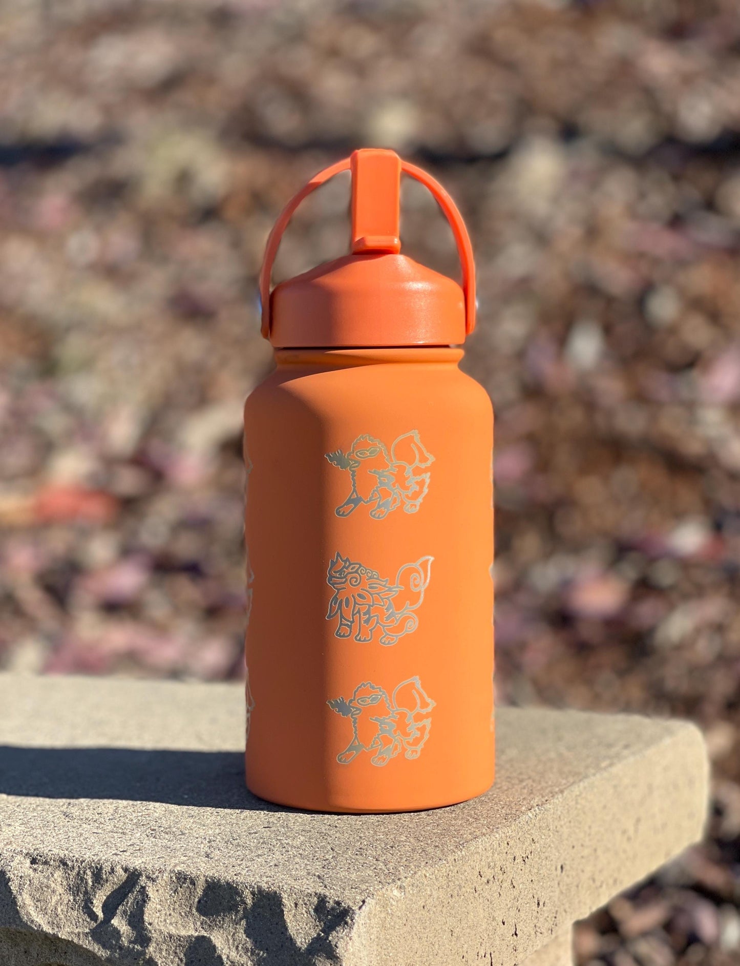Arcanine Water Bottle, Hisuian Arcanine Engraved Straw Tumbler Gamer Waterbottle, Growlithe Fan Birthday Tea Flask Gift For Men Boys
