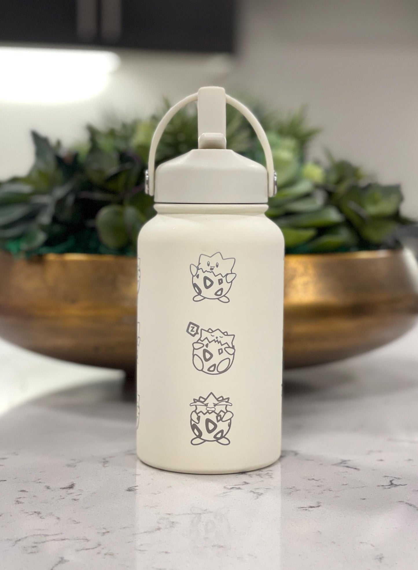 Cute Togepi Straw Waterbottle, Funny Togepi with Banana Egg Water Bottle Coffee Tumbler, Anime Gamer Fan Travel Mug Cup Drinkware Birthday Gift