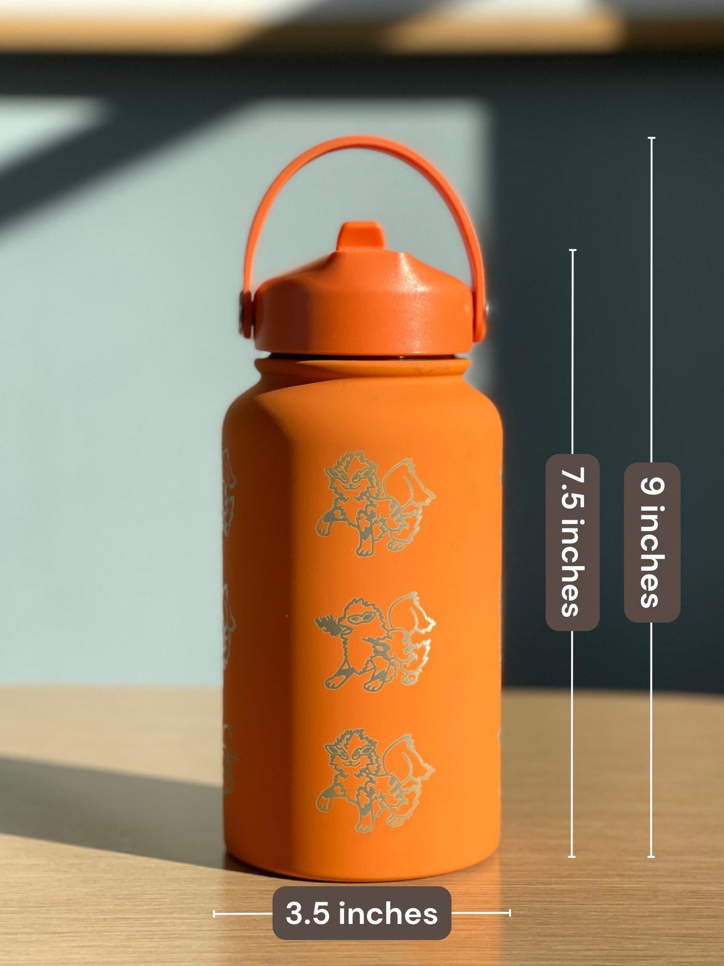 Arcanine Water Bottle, Hisuian Arcanine Engraved Straw Tumbler Gamer Waterbottle, Growlithe Fan Birthday Tea Flask Gift For Men Boys