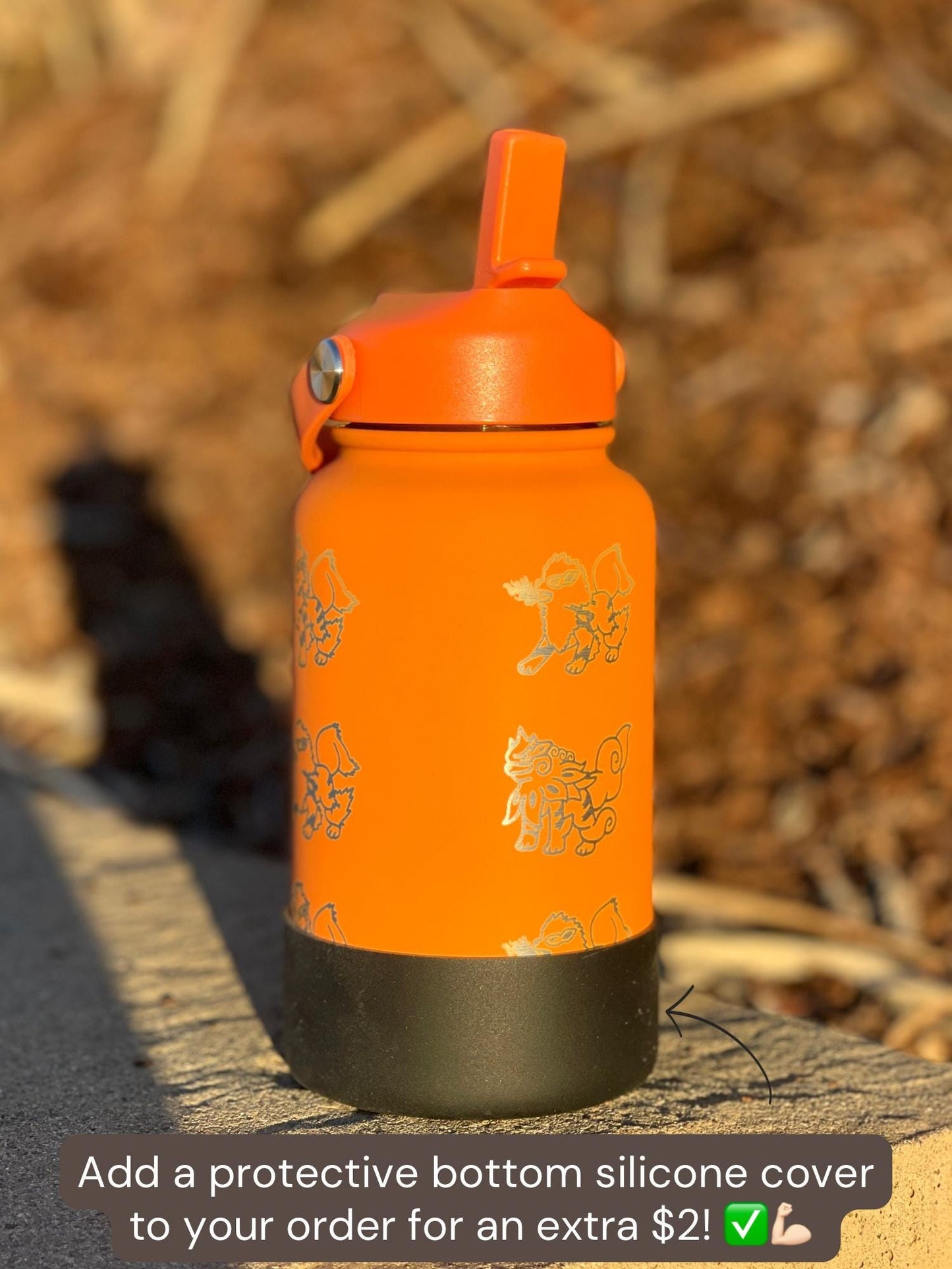 Arcanine Water Bottle, Hisuian Arcanine Engraved Straw Tumbler Gamer Waterbottle, Growlithe Fan Birthday Tea Flask Gift For Men Boys